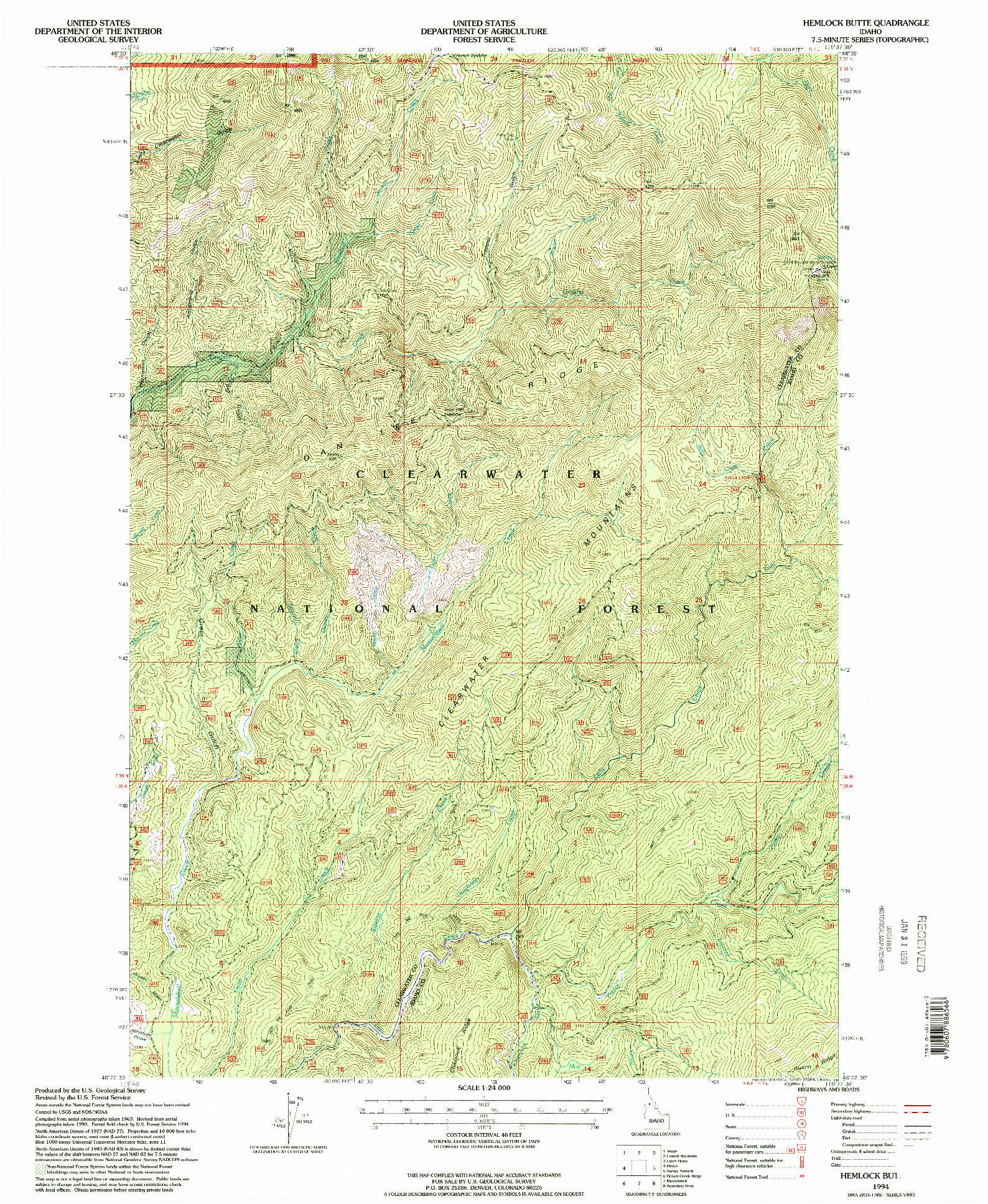 USGS 1:24000-SCALE QUADRANGLE FOR HEMLOCK BUTTE, ID 1994