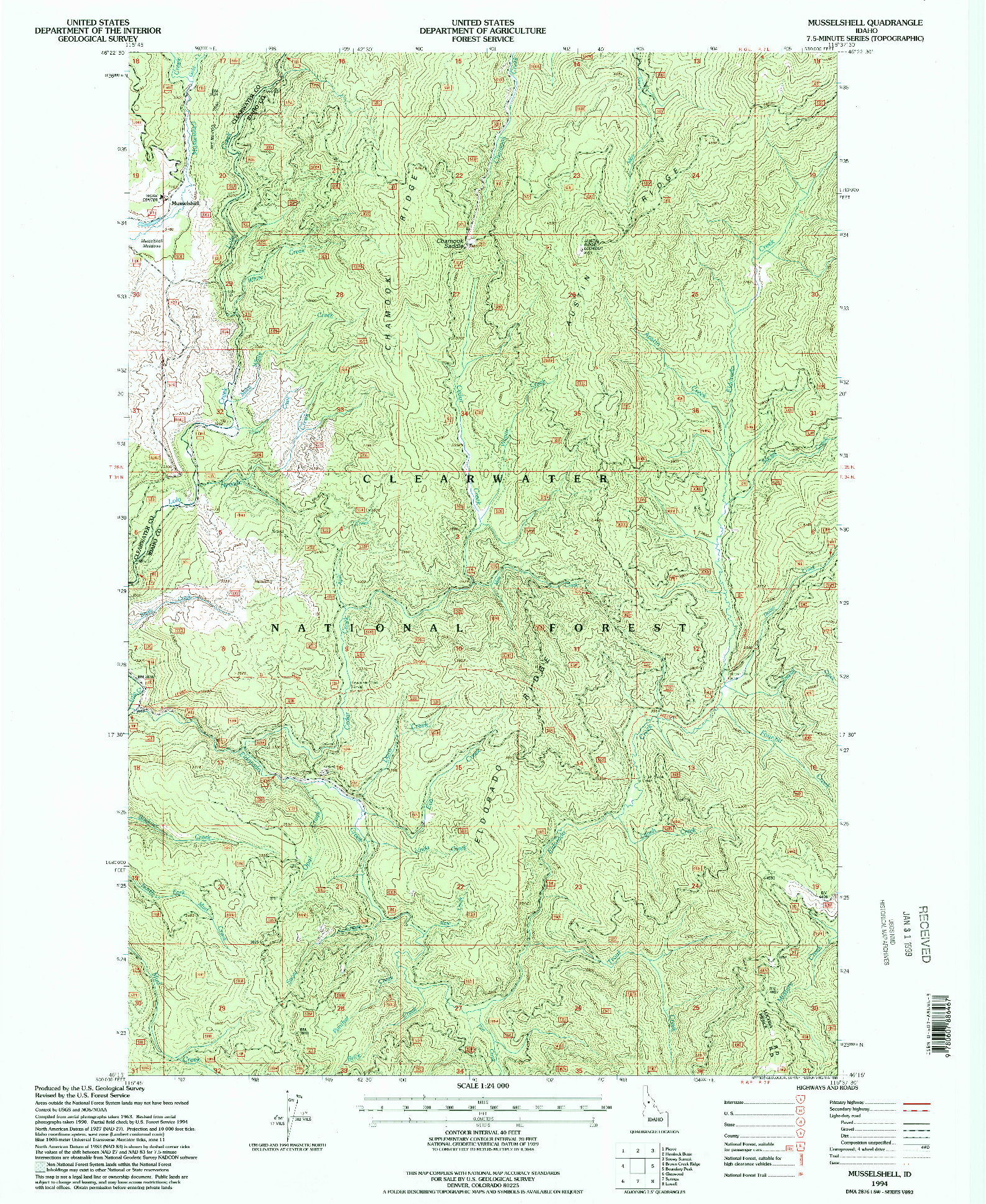 USGS 1:24000-SCALE QUADRANGLE FOR MUSSELSHELL, ID 1994
