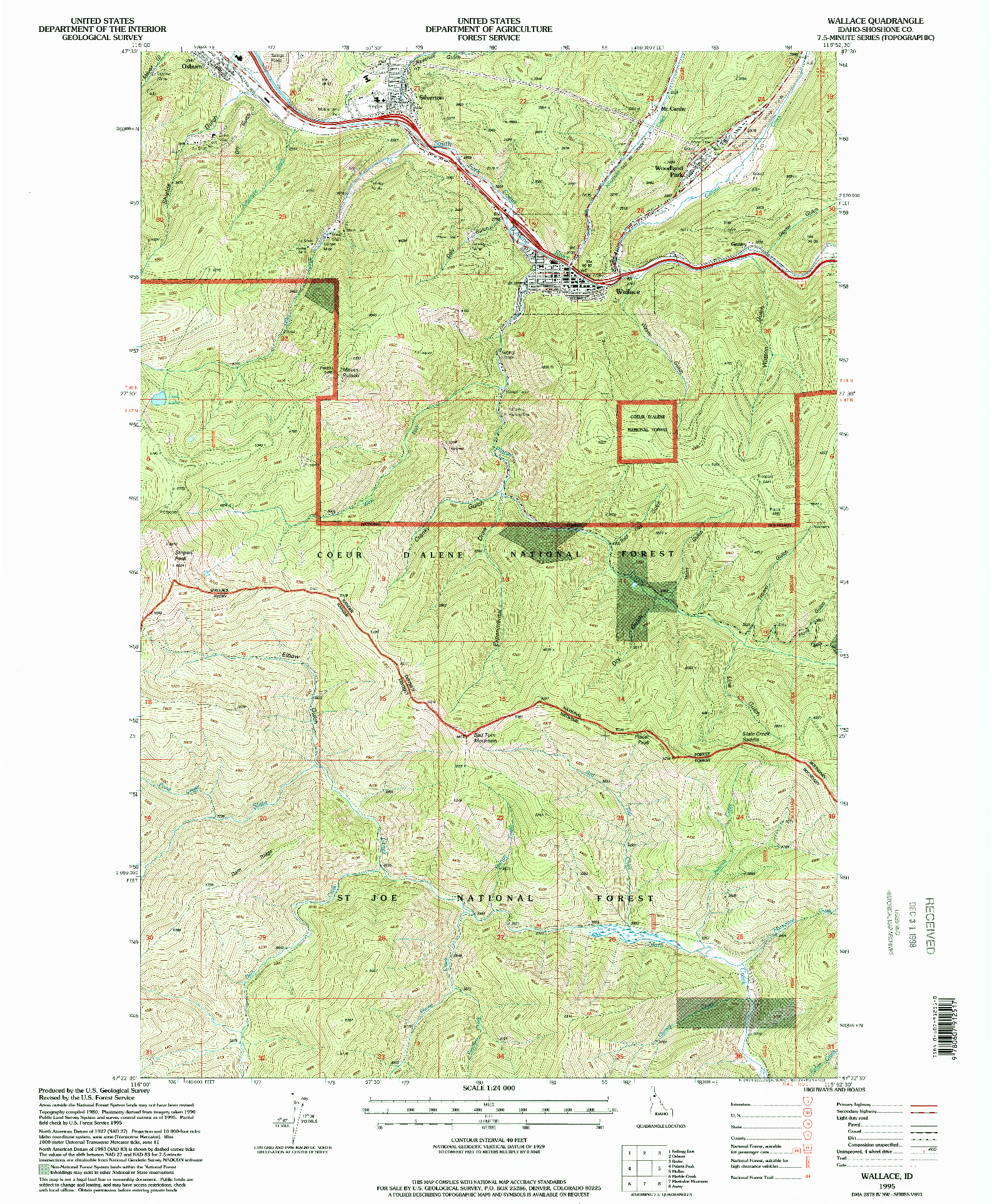 USGS 1:24000-SCALE QUADRANGLE FOR WALLACE, ID 1995