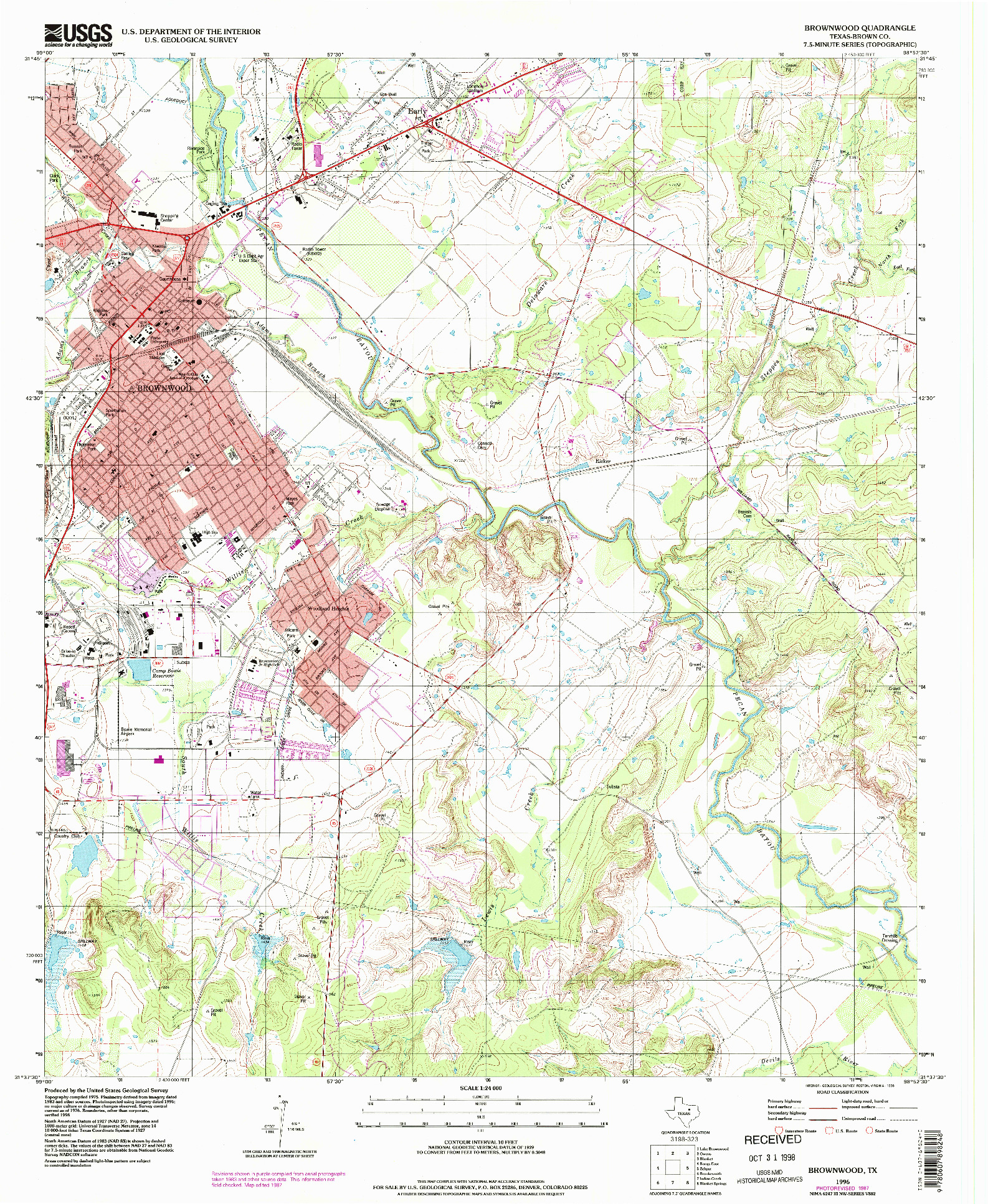 USGS 1:24000-SCALE QUADRANGLE FOR BROWNWOOD, TX 1996