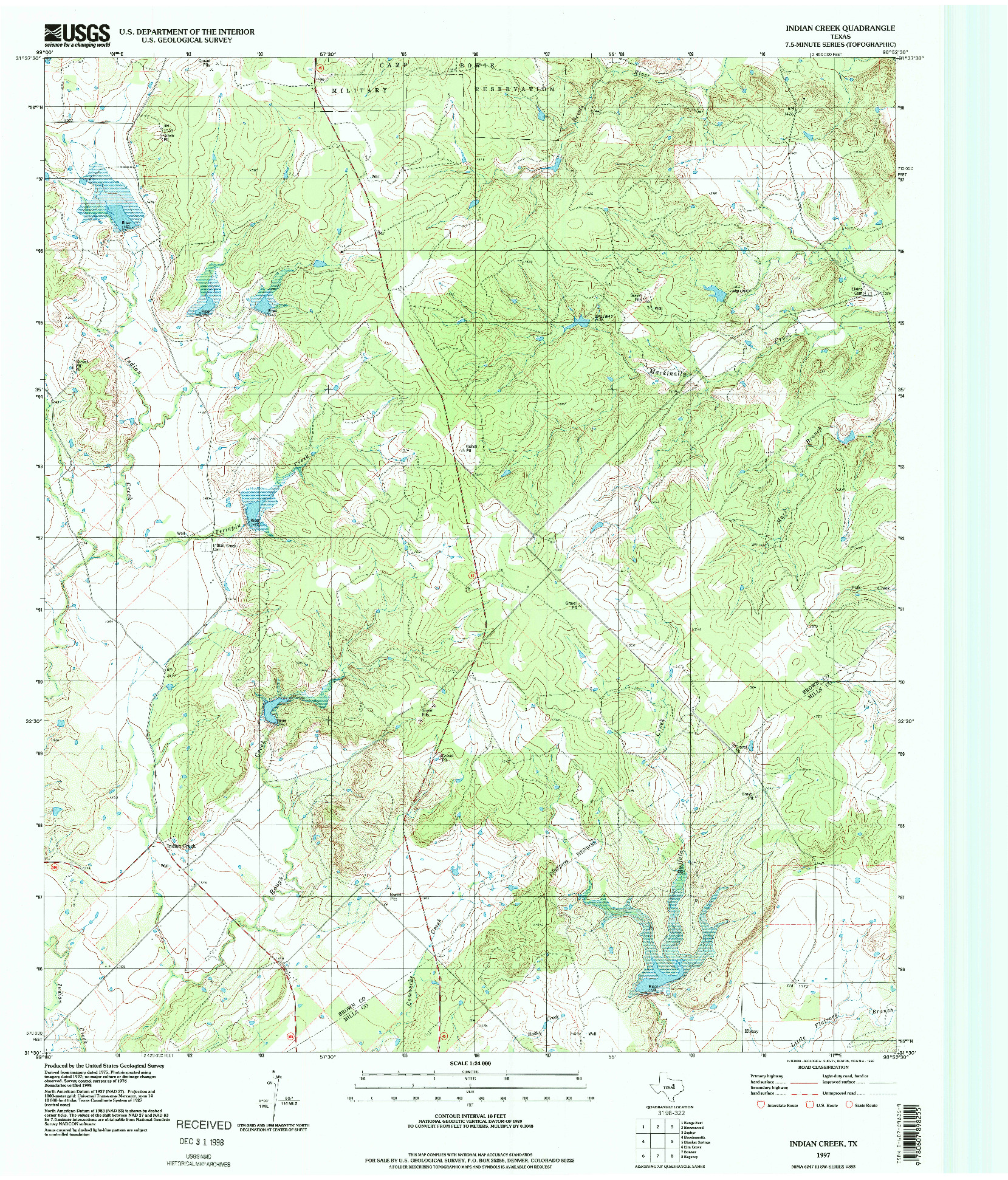USGS 1:24000-SCALE QUADRANGLE FOR INDIAN CREEK, TX 1997