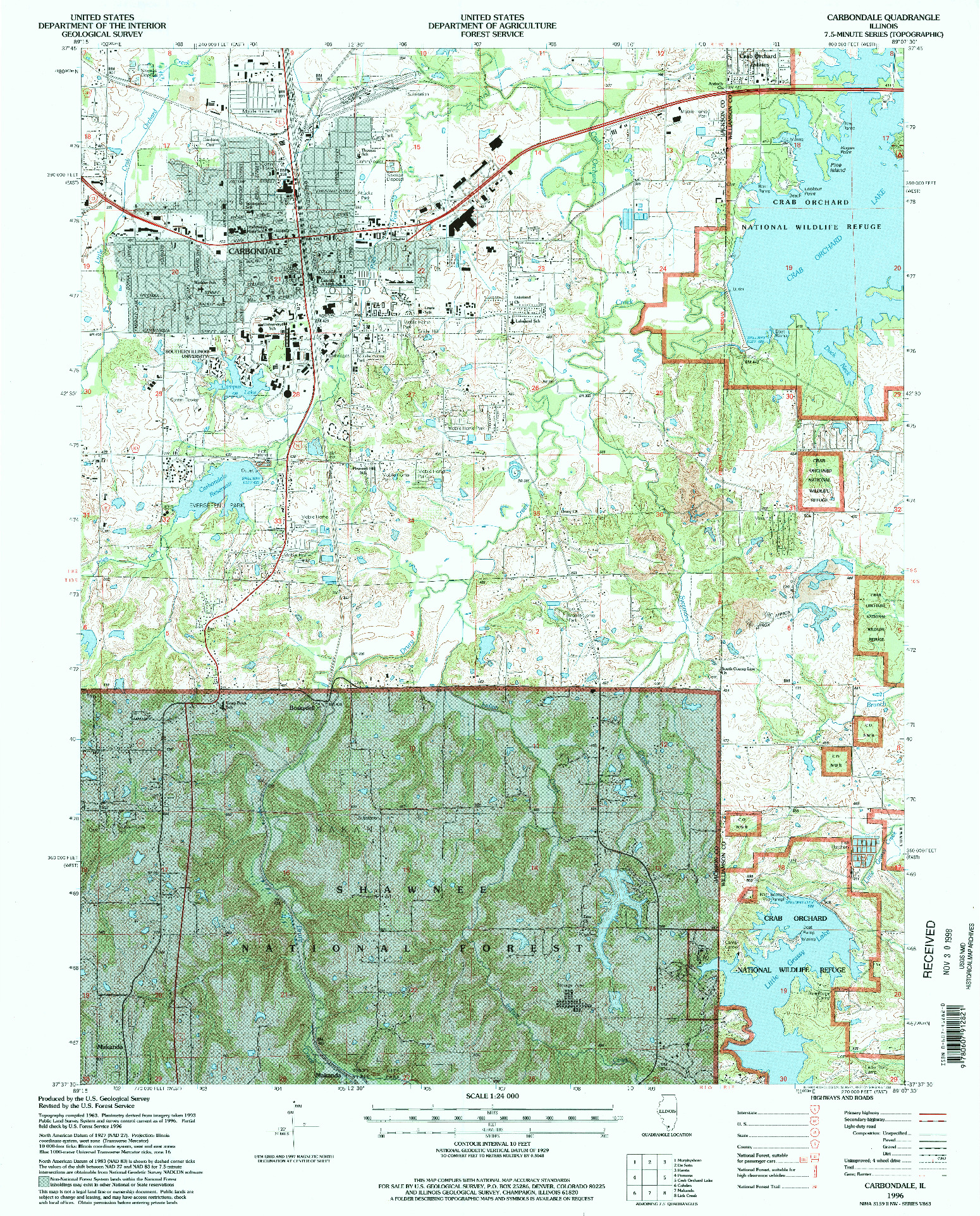 USGS 1:24000-SCALE QUADRANGLE FOR CARBONDALE, IL 1996