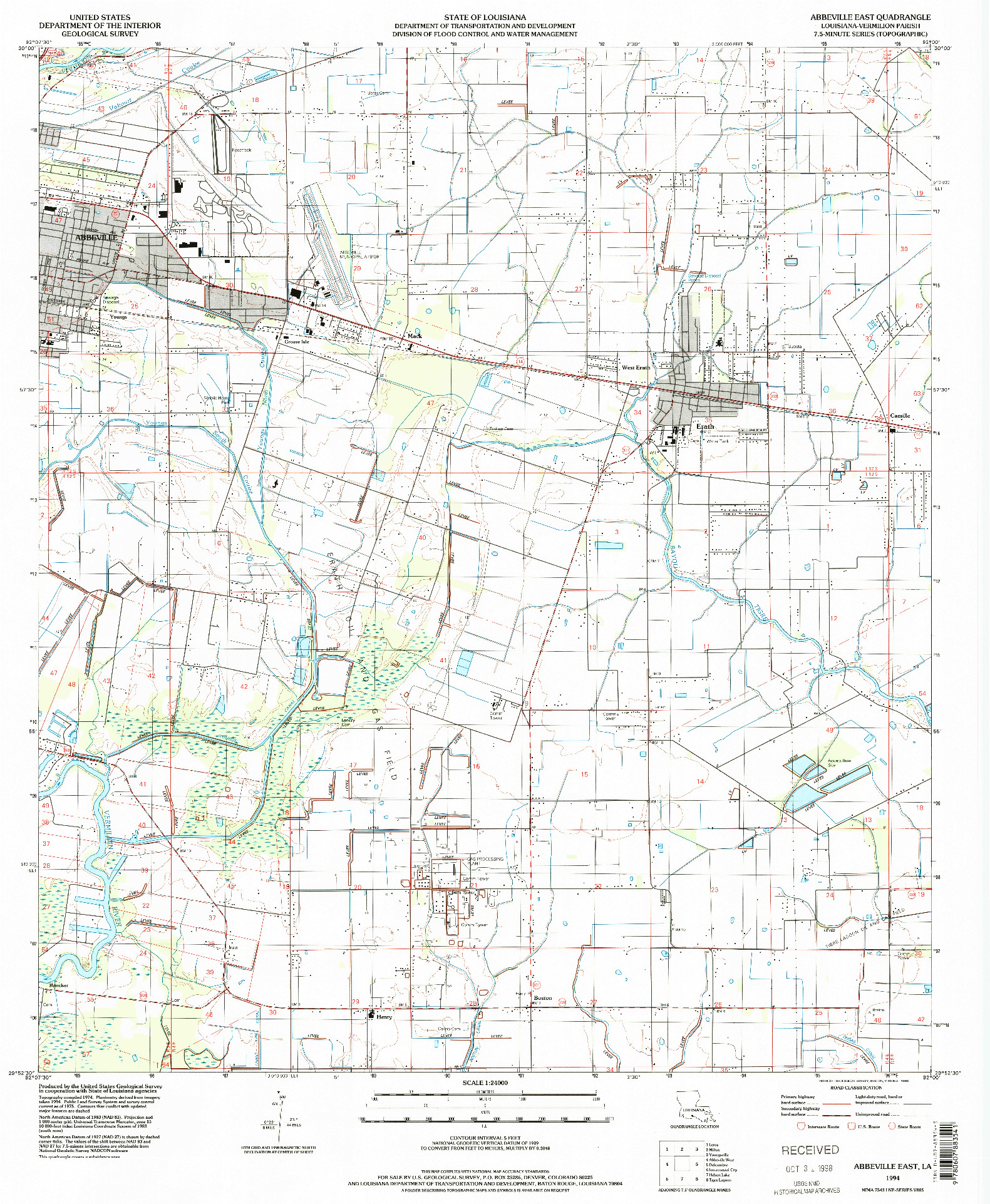 USGS 1:24000-SCALE QUADRANGLE FOR ABBEVILLE EAST, LA 1994