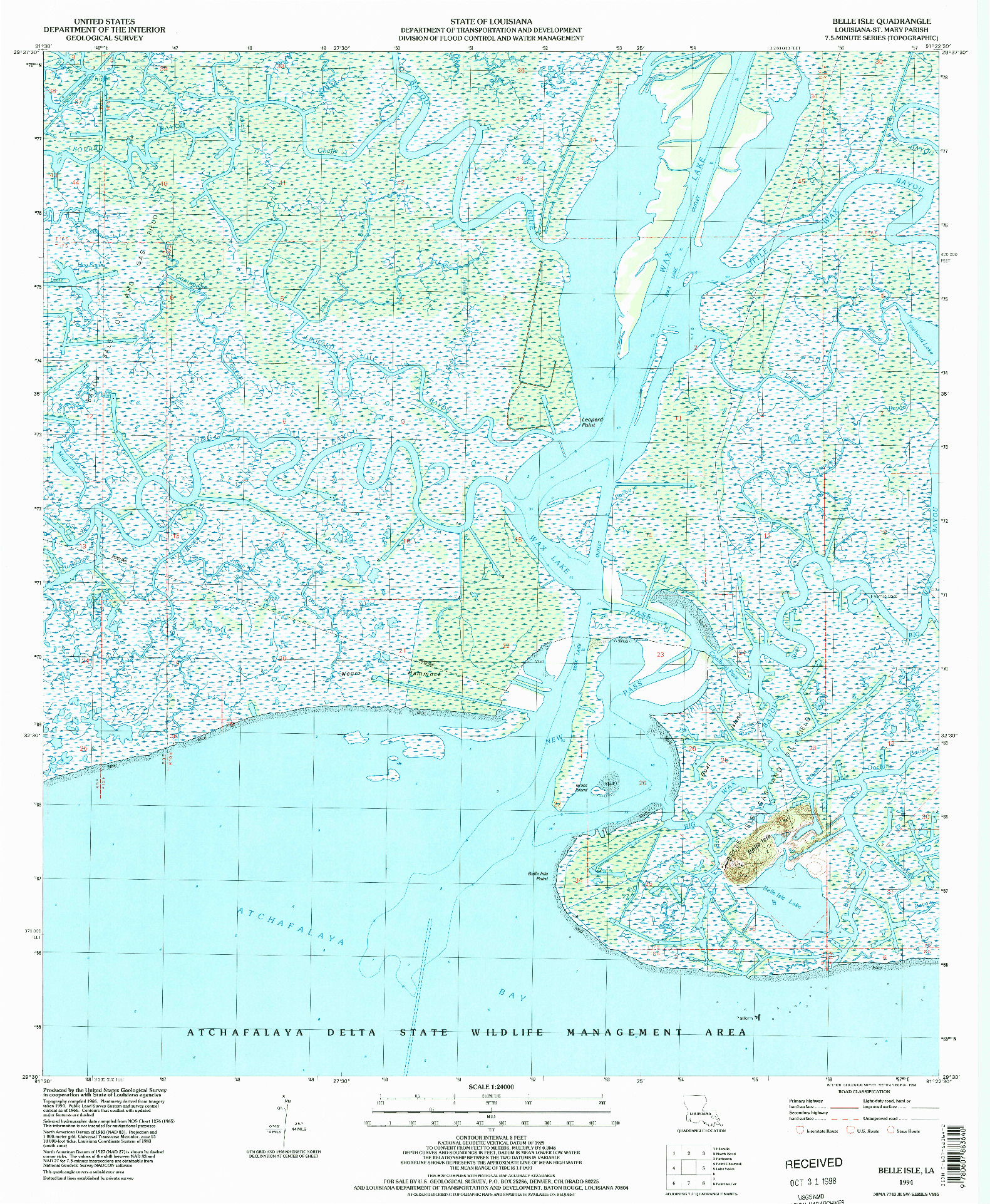 USGS 1:24000-SCALE QUADRANGLE FOR BELLE ISLE, LA 1994