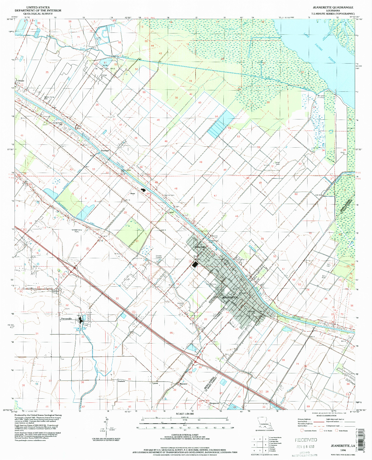 USGS 1:24000-SCALE QUADRANGLE FOR JEANERETTE, LA 1994