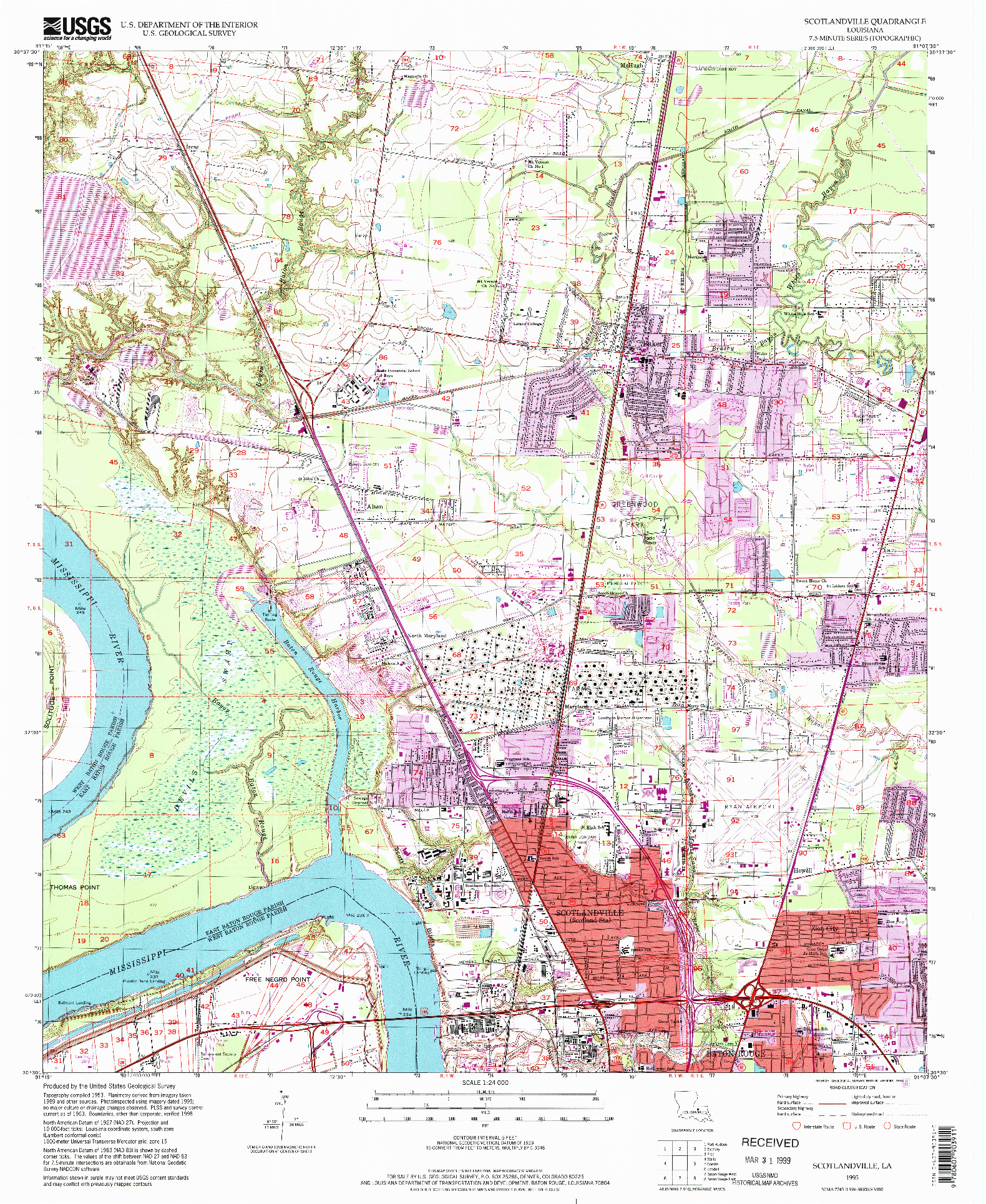 USGS 1:24000-SCALE QUADRANGLE FOR SCOTLANDVILLE, LA 1995