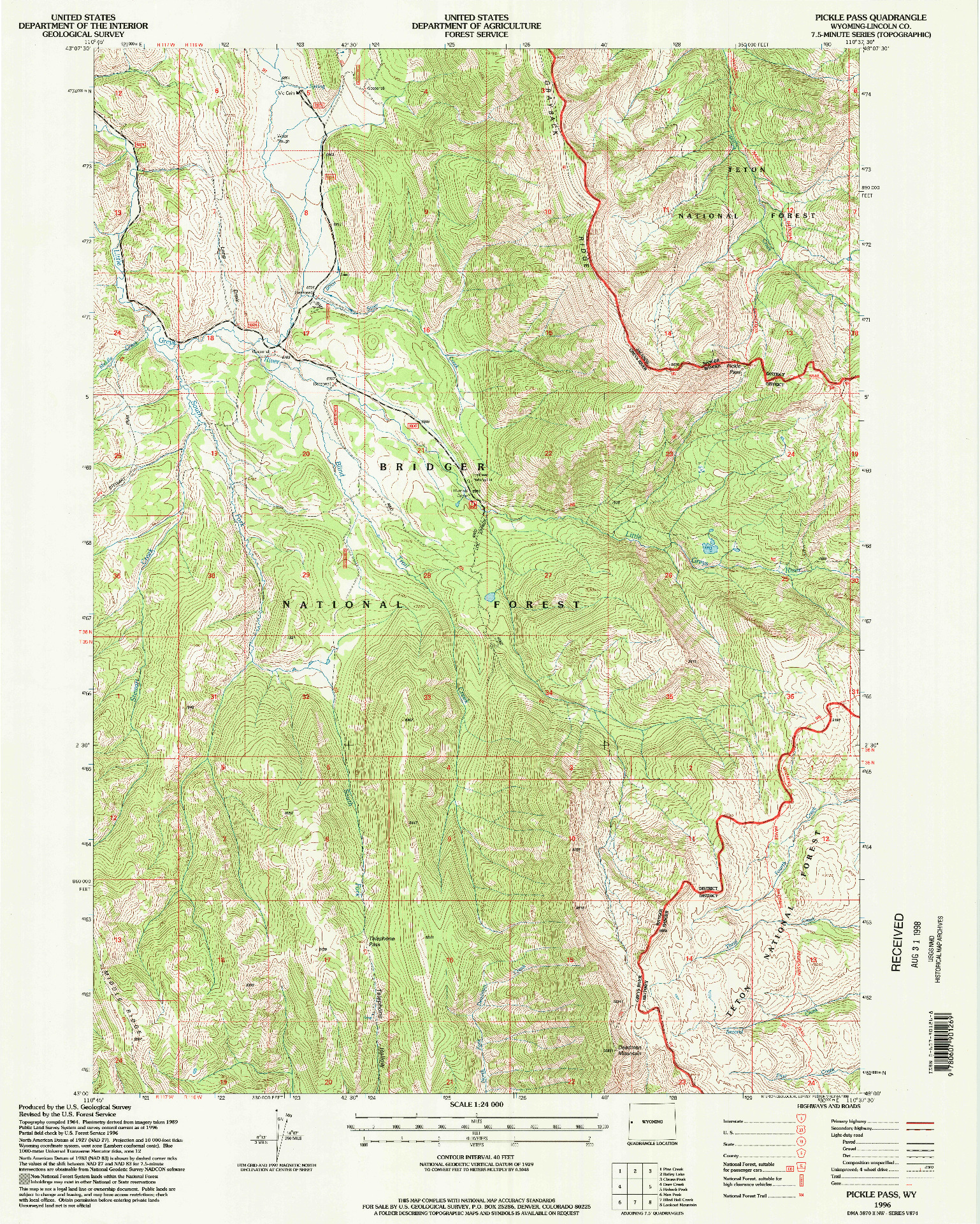 USGS 1:24000-SCALE QUADRANGLE FOR PICKLE PASS, WY 1996