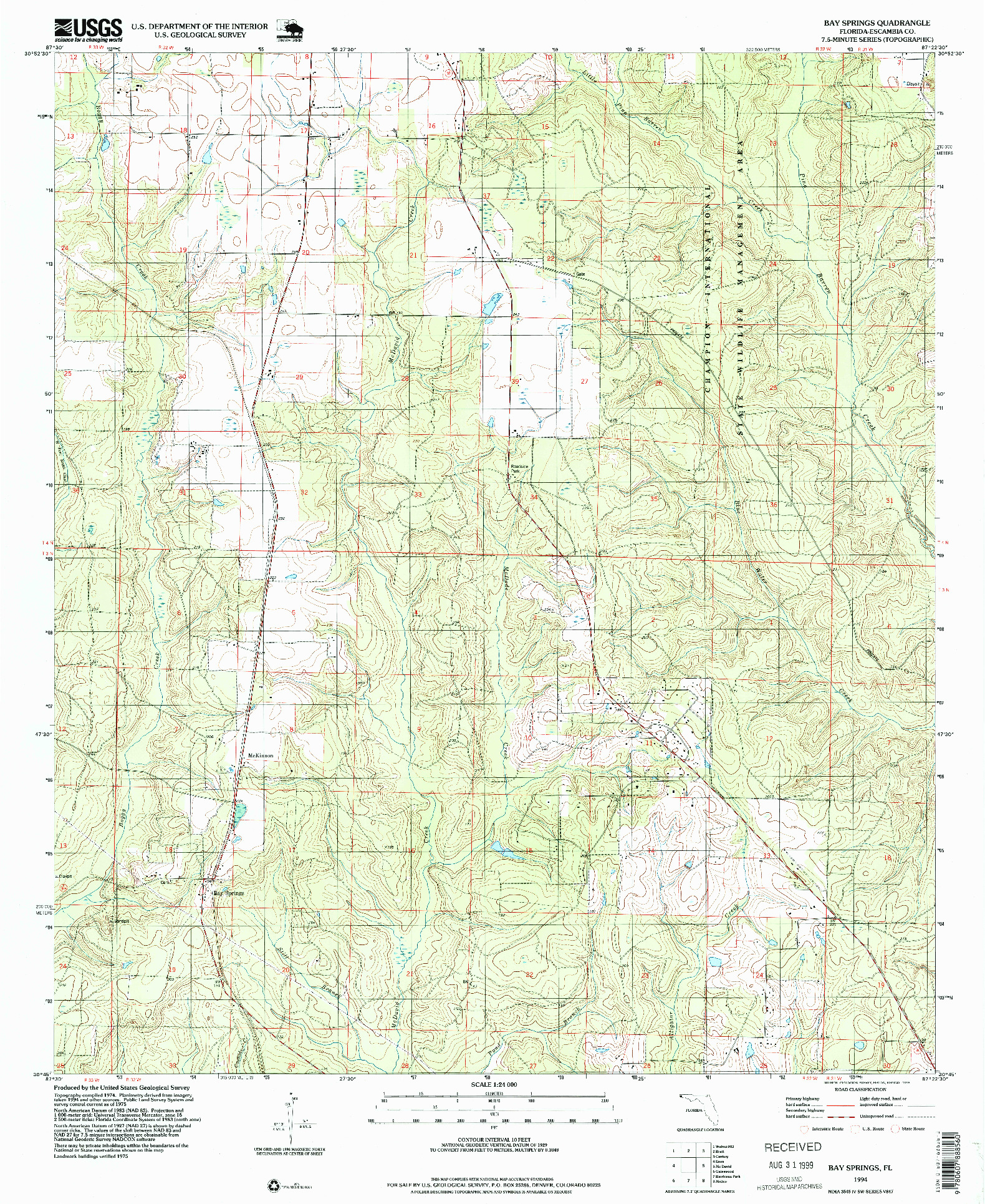 USGS 1:24000-SCALE QUADRANGLE FOR BAY SPRINGS, FL 1994