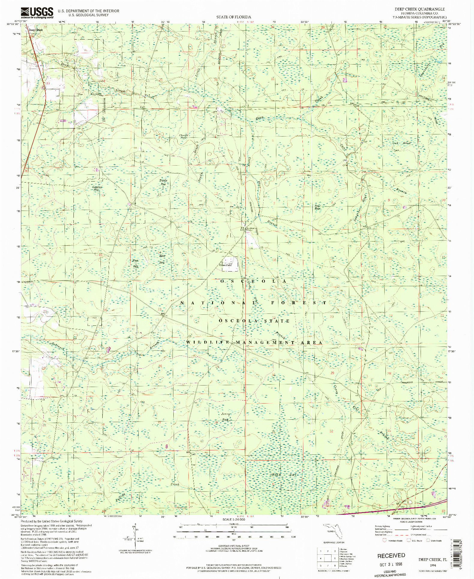 USGS 1:24000-SCALE QUADRANGLE FOR DEEP CREEK, FL 1994