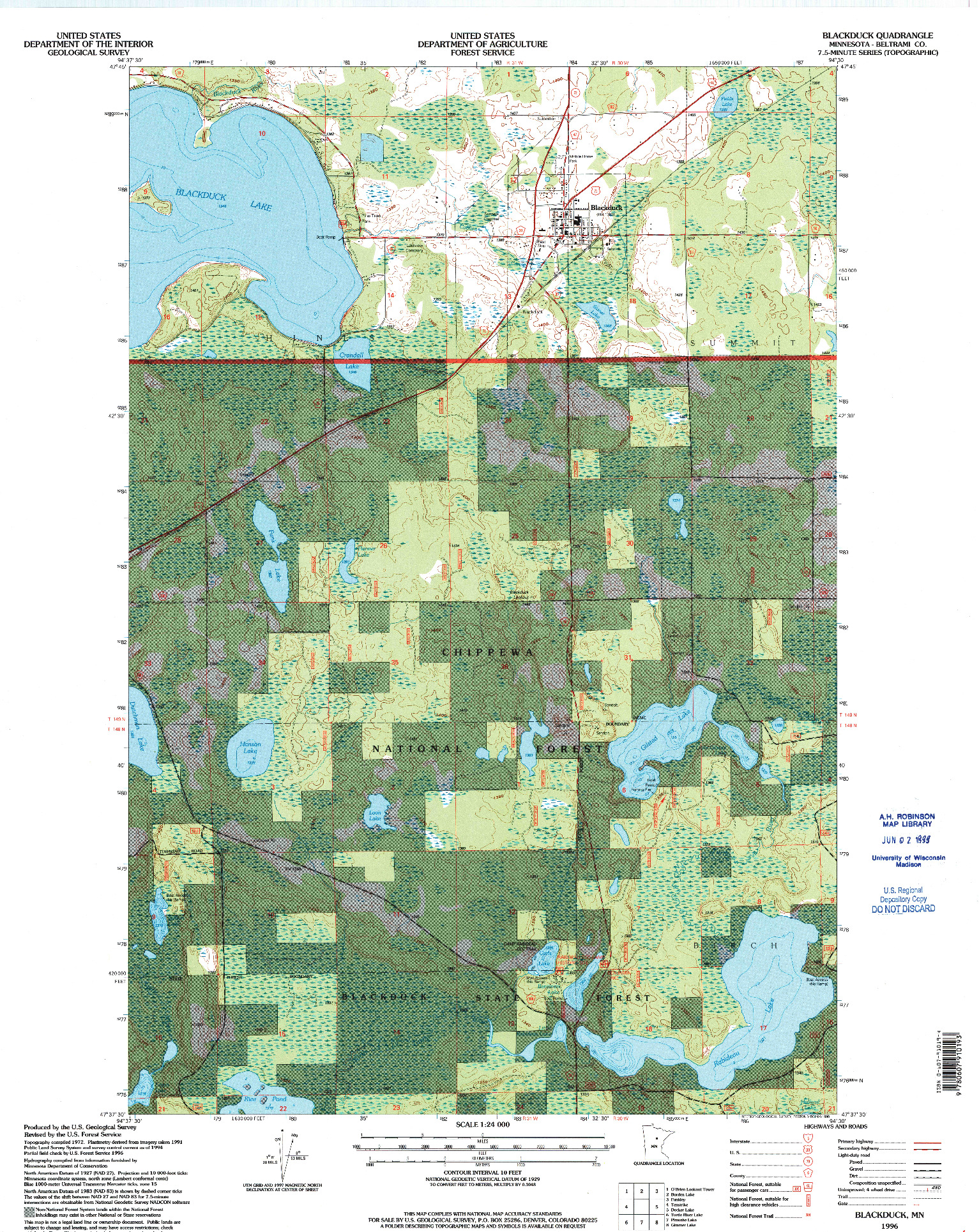 USGS 1:24000-SCALE QUADRANGLE FOR BLACKDUCK, MN 1996