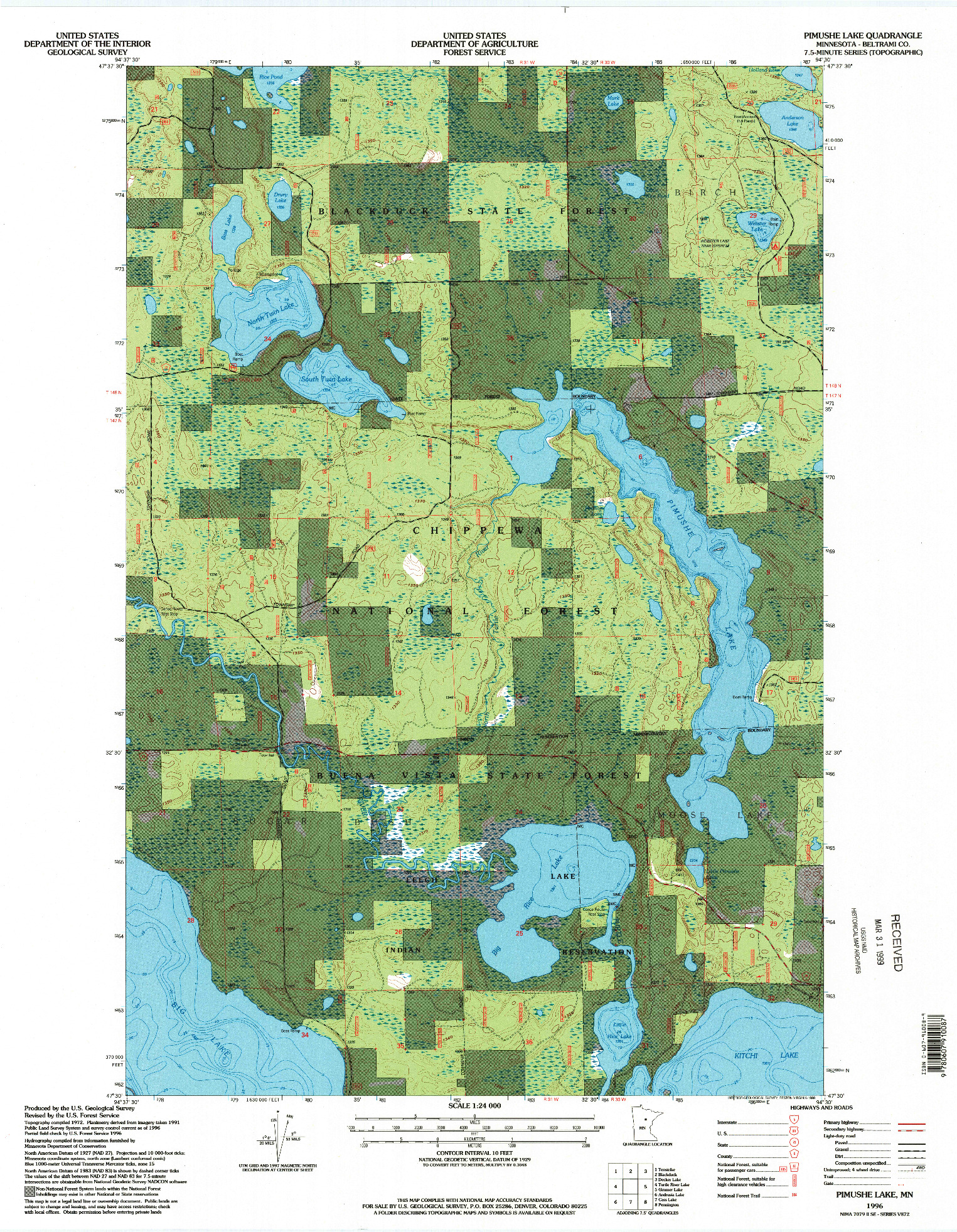 USGS 1:24000-SCALE QUADRANGLE FOR PIMUSHE LAKE, MN 1996