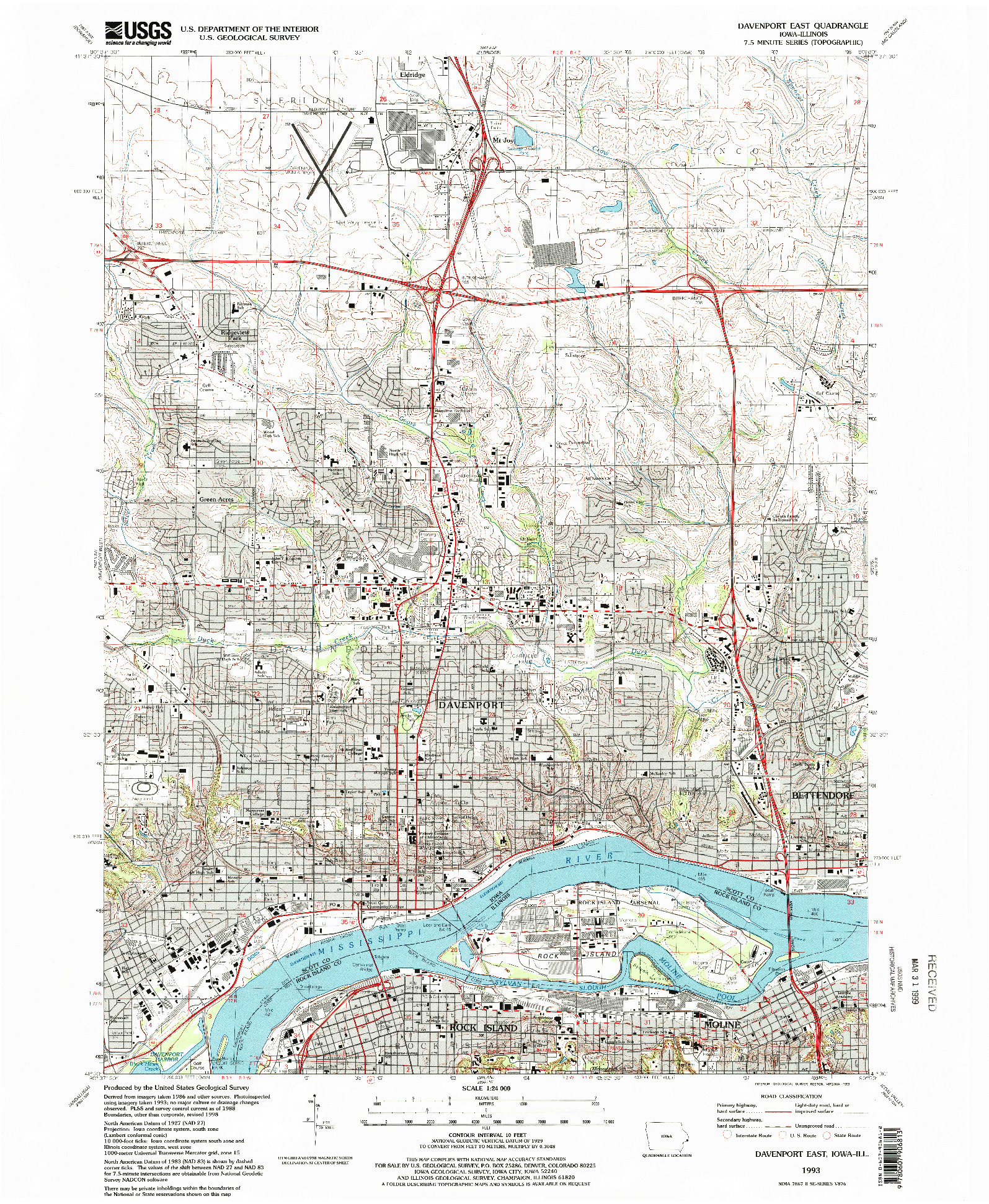 USGS 1:24000-SCALE QUADRANGLE FOR DAVENPORT EAST, IA 1993