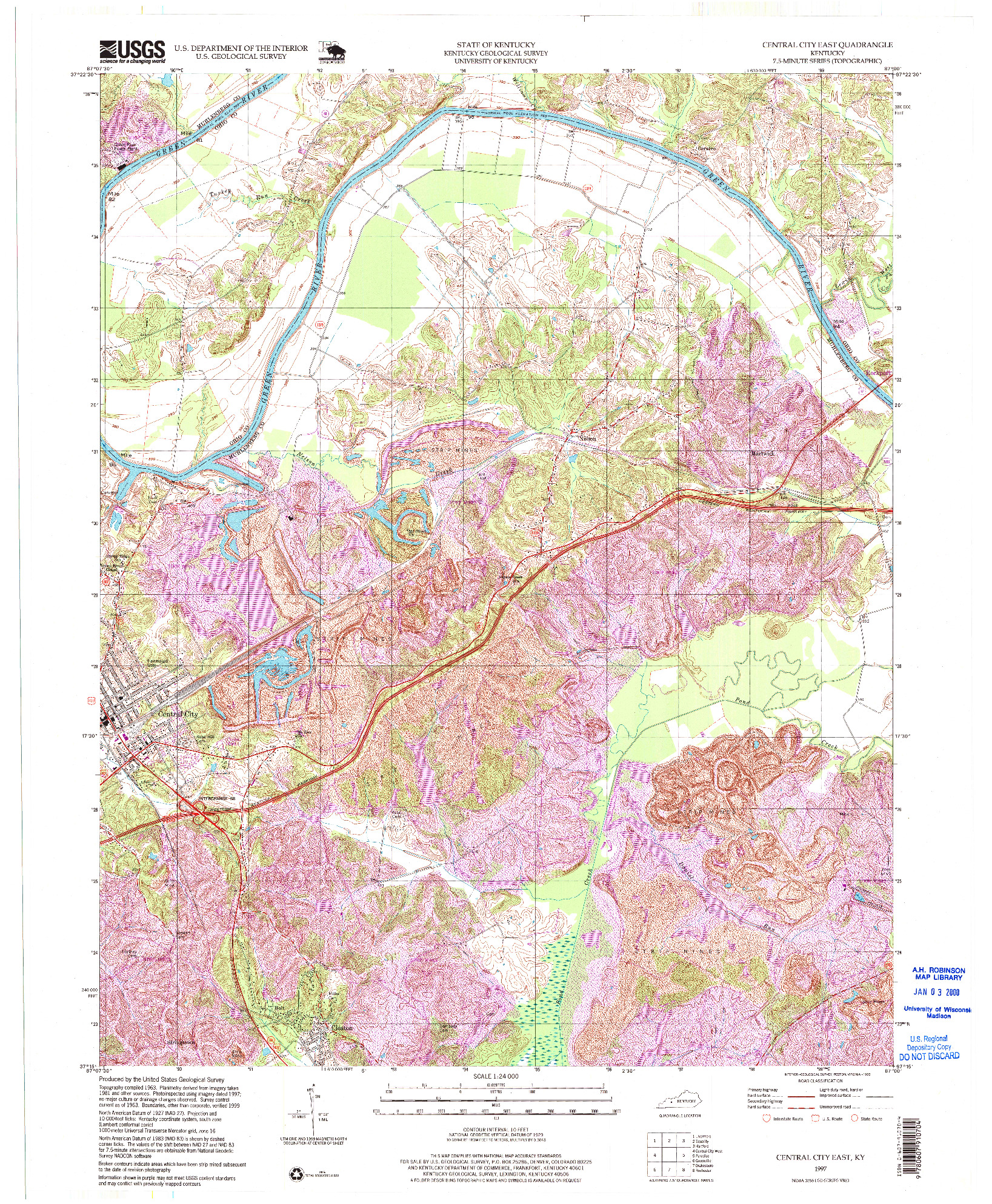 USGS 1:24000-SCALE QUADRANGLE FOR CENTRAL CITY EAST, KY 1997