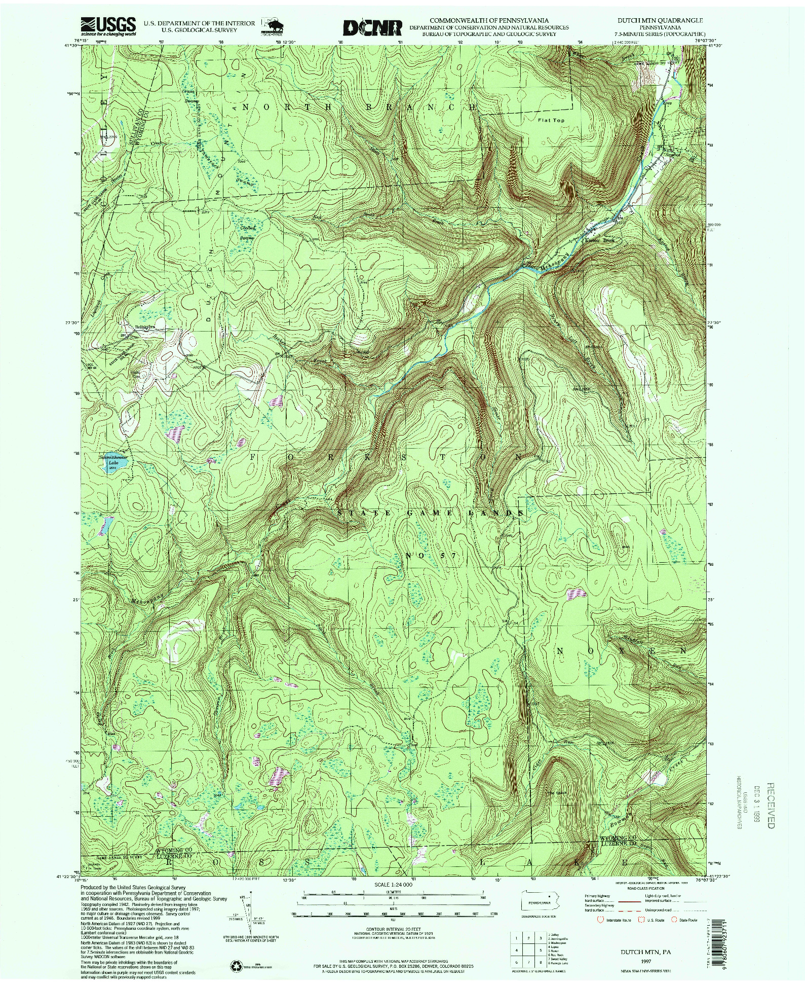 USGS 1:24000-SCALE QUADRANGLE FOR DUTCH MTN, PA 1997