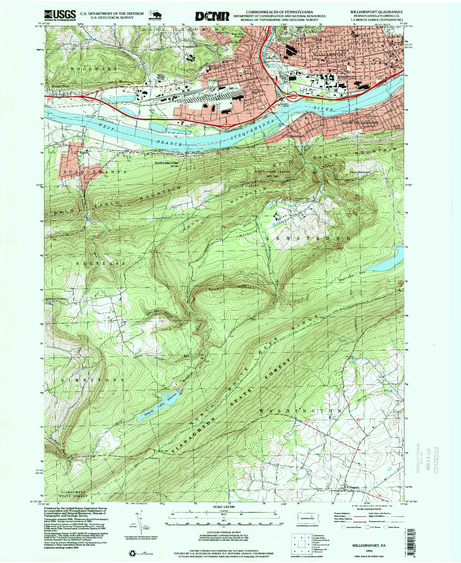 USGS 1:24000-SCALE QUADRANGLE FOR WILLIAMSPORT, PA 1994