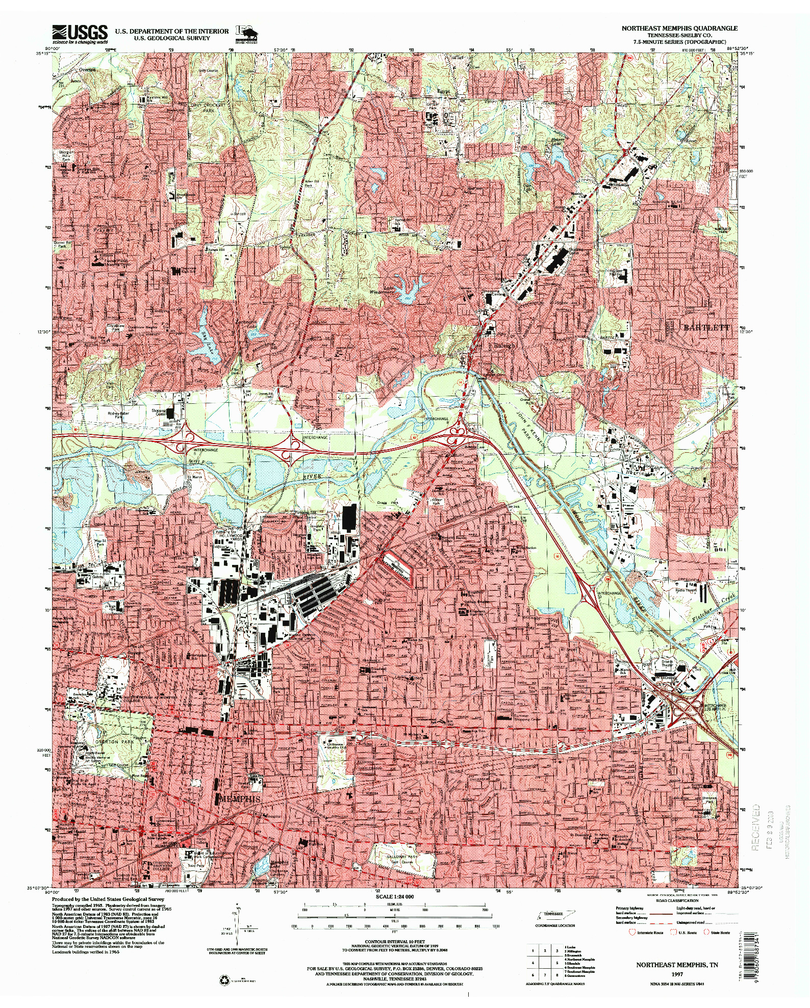 USGS 1:24000-SCALE QUADRANGLE FOR NORTHEAST MEMPHIS, TN 1997