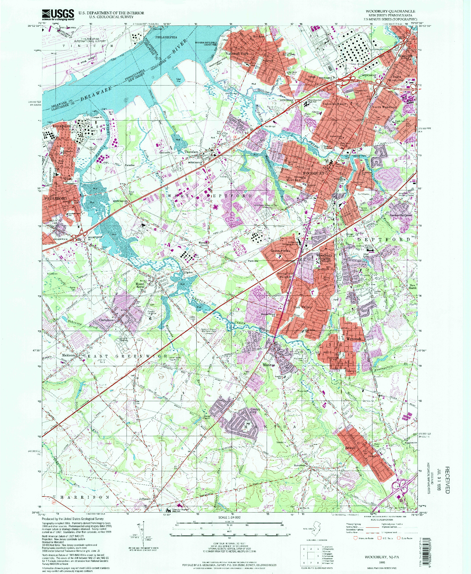 USGS 1:24000-SCALE QUADRANGLE FOR WOODBURY, NJ 1995