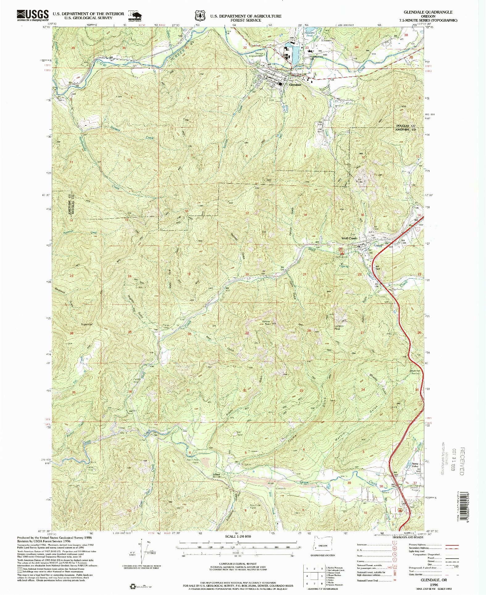 USGS 1:24000-SCALE QUADRANGLE FOR GLENDALE, OR 1996
