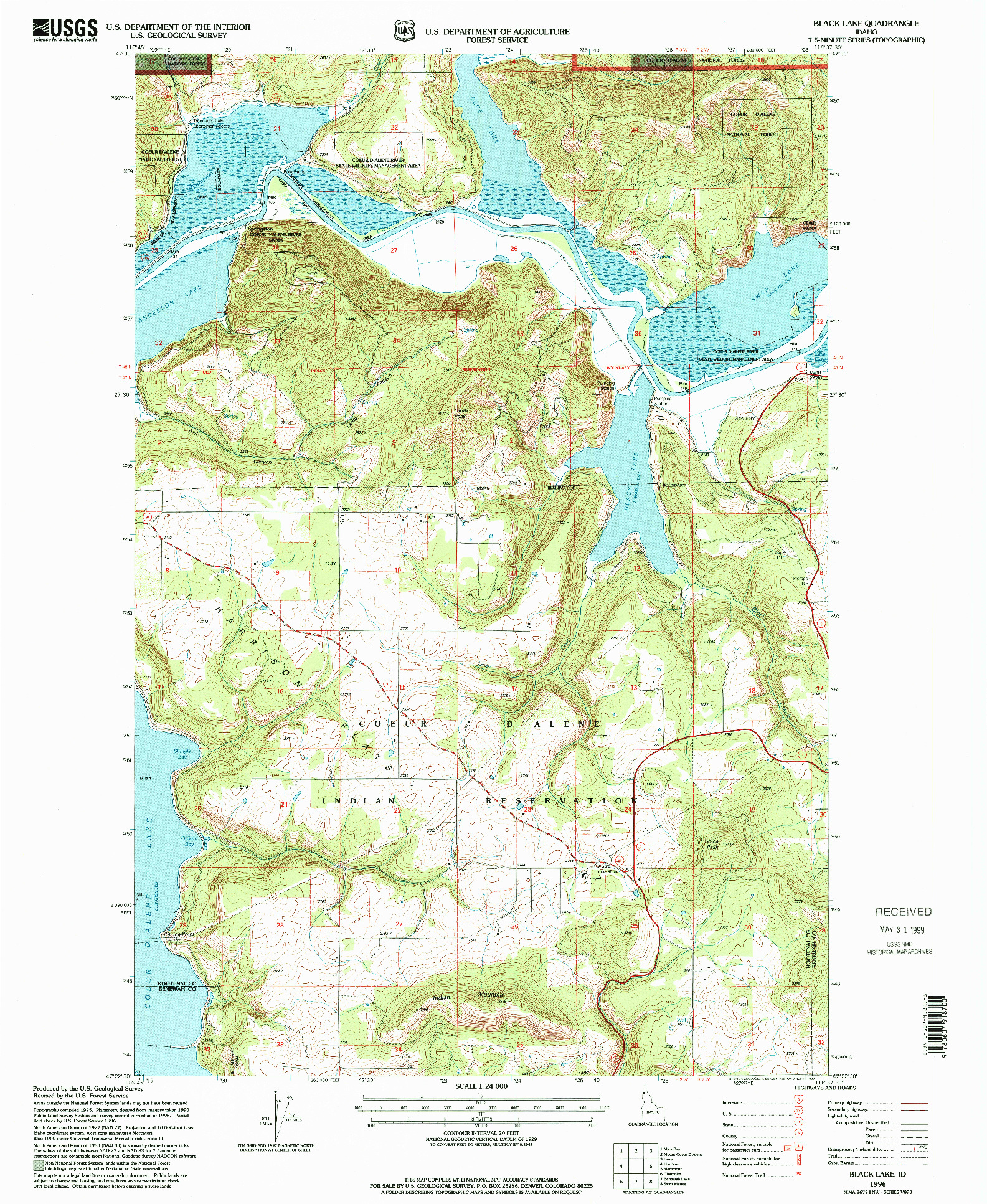 USGS 1:24000-SCALE QUADRANGLE FOR BLACK LAKE, ID 1996