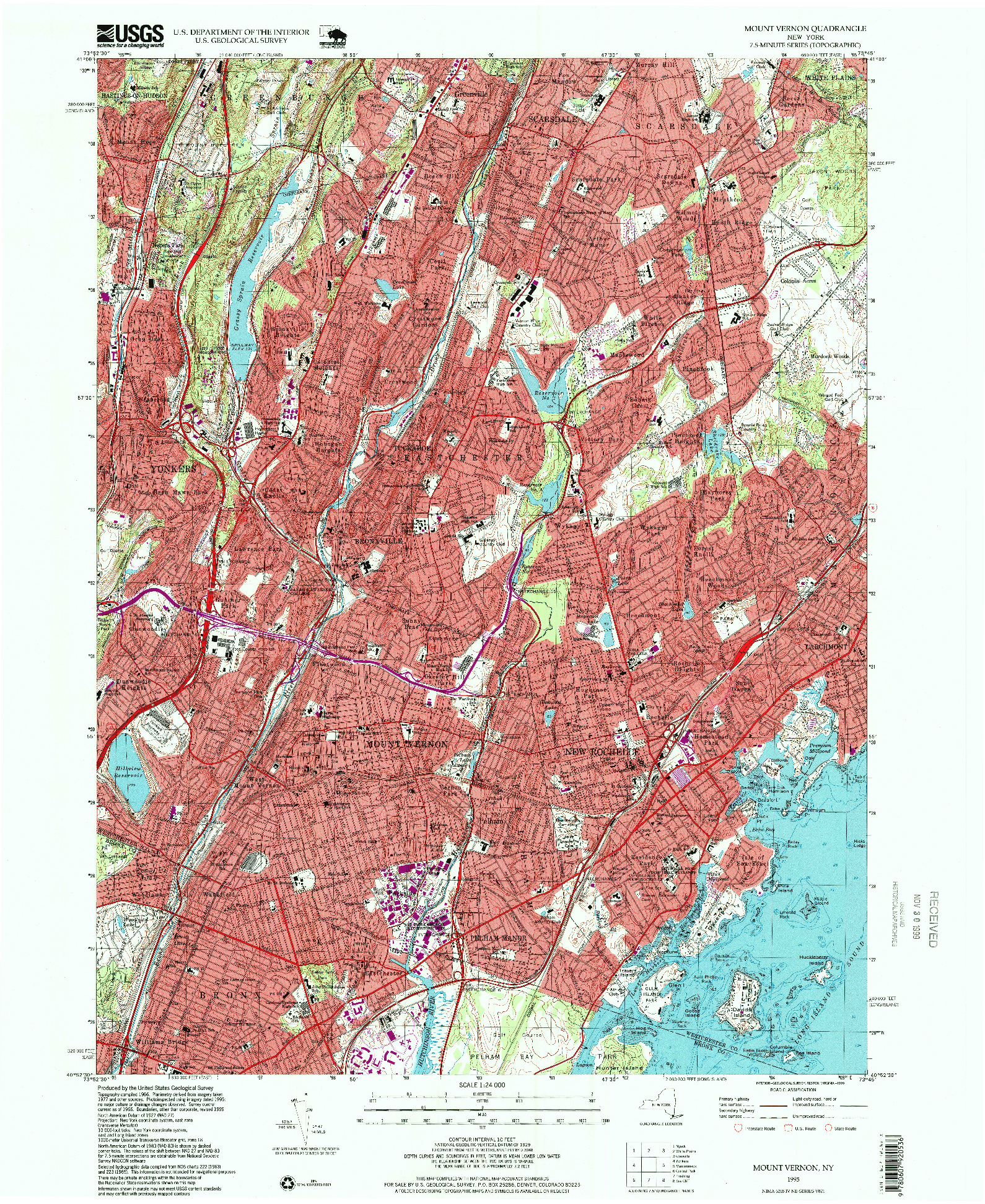 USGS 1:24000-SCALE QUADRANGLE FOR MOUNT VERNON, NY 1995