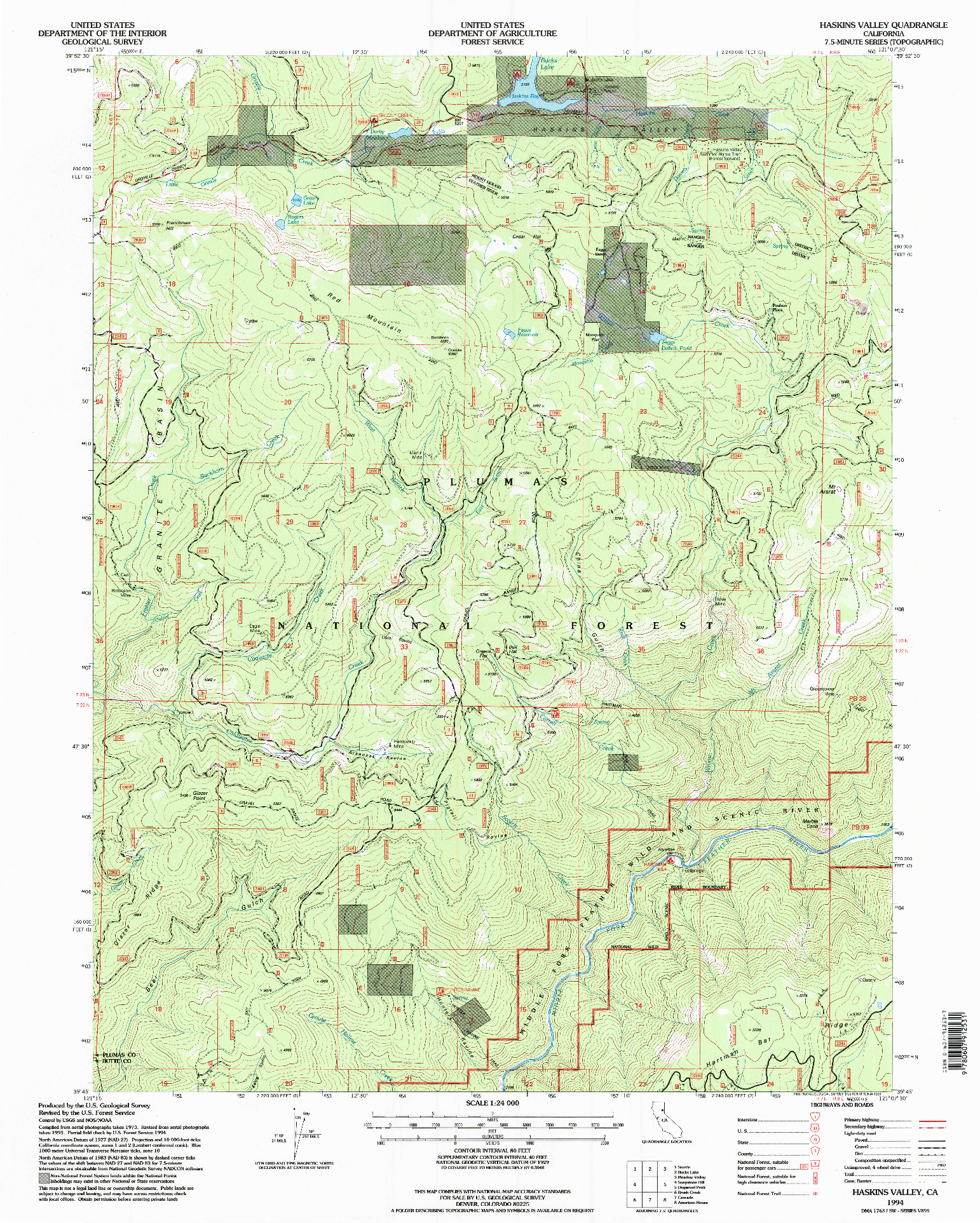 USGS 1:24000-SCALE QUADRANGLE FOR HASKINS VALLEY, CA 1994