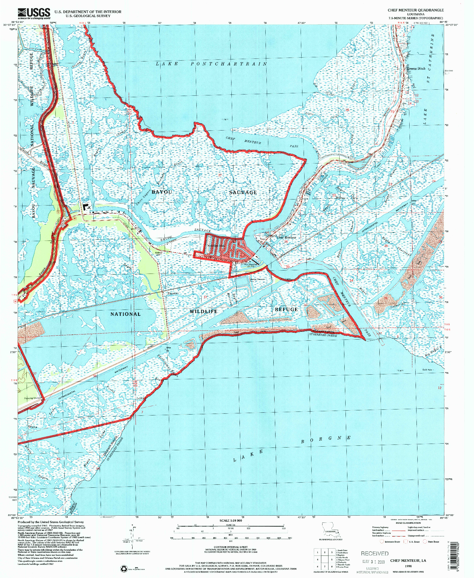 USGS 1:24000-SCALE QUADRANGLE FOR CHEF MENTEUR, LA 1998