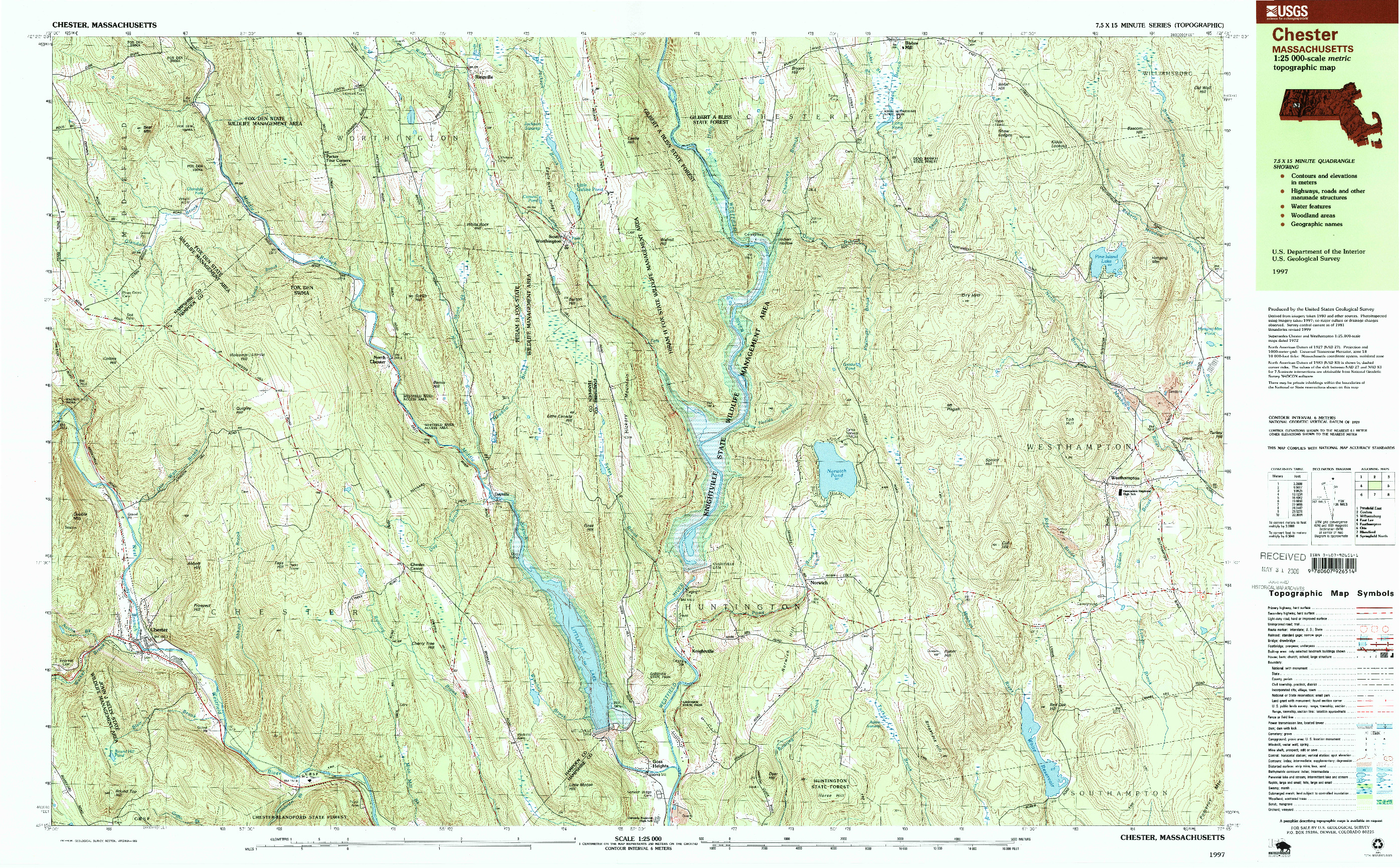 USGS 1:25000-SCALE QUADRANGLE FOR CHESTER, MA 1997