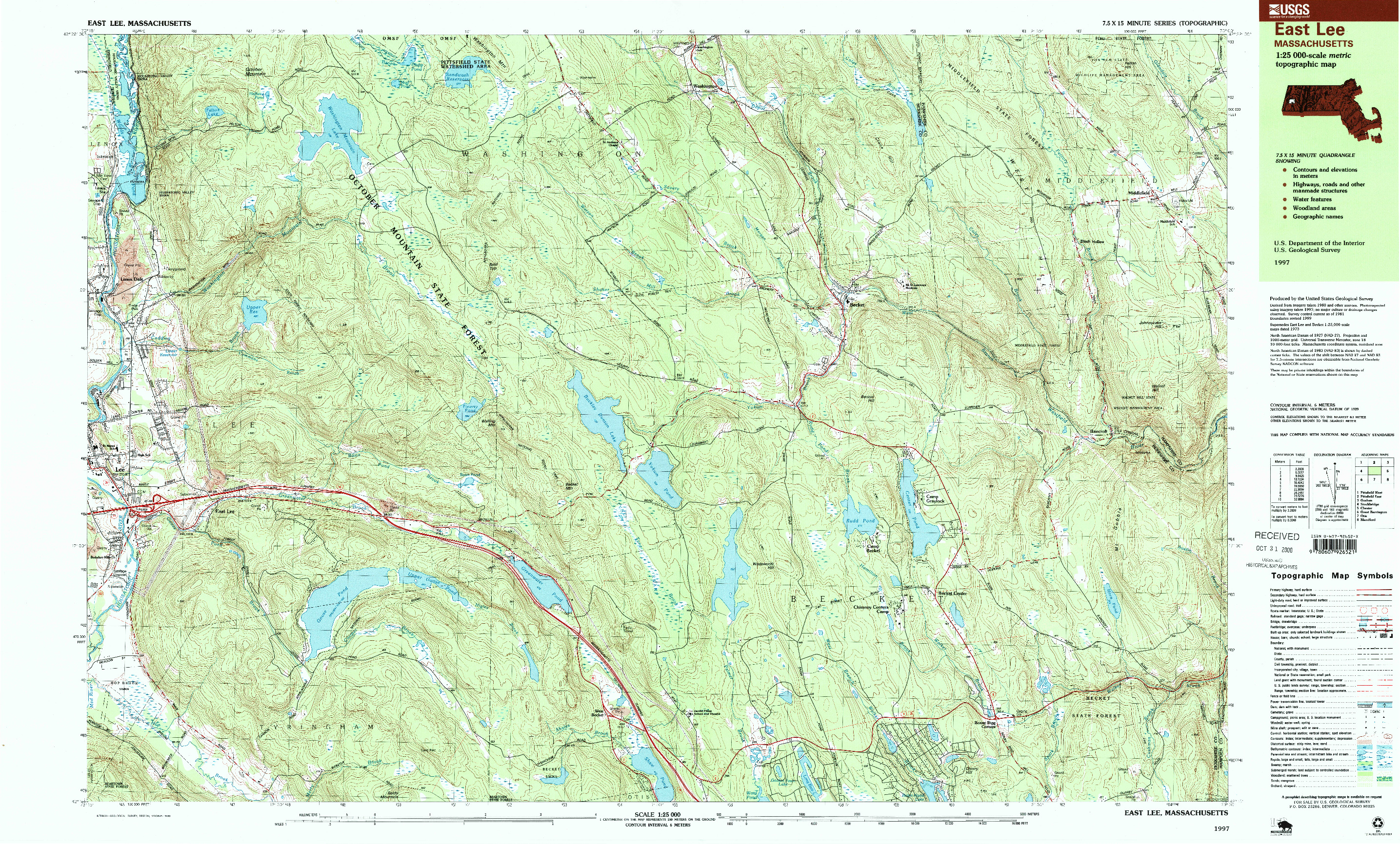 USGS 1:25000-SCALE QUADRANGLE FOR EAST LEE, MA 1997