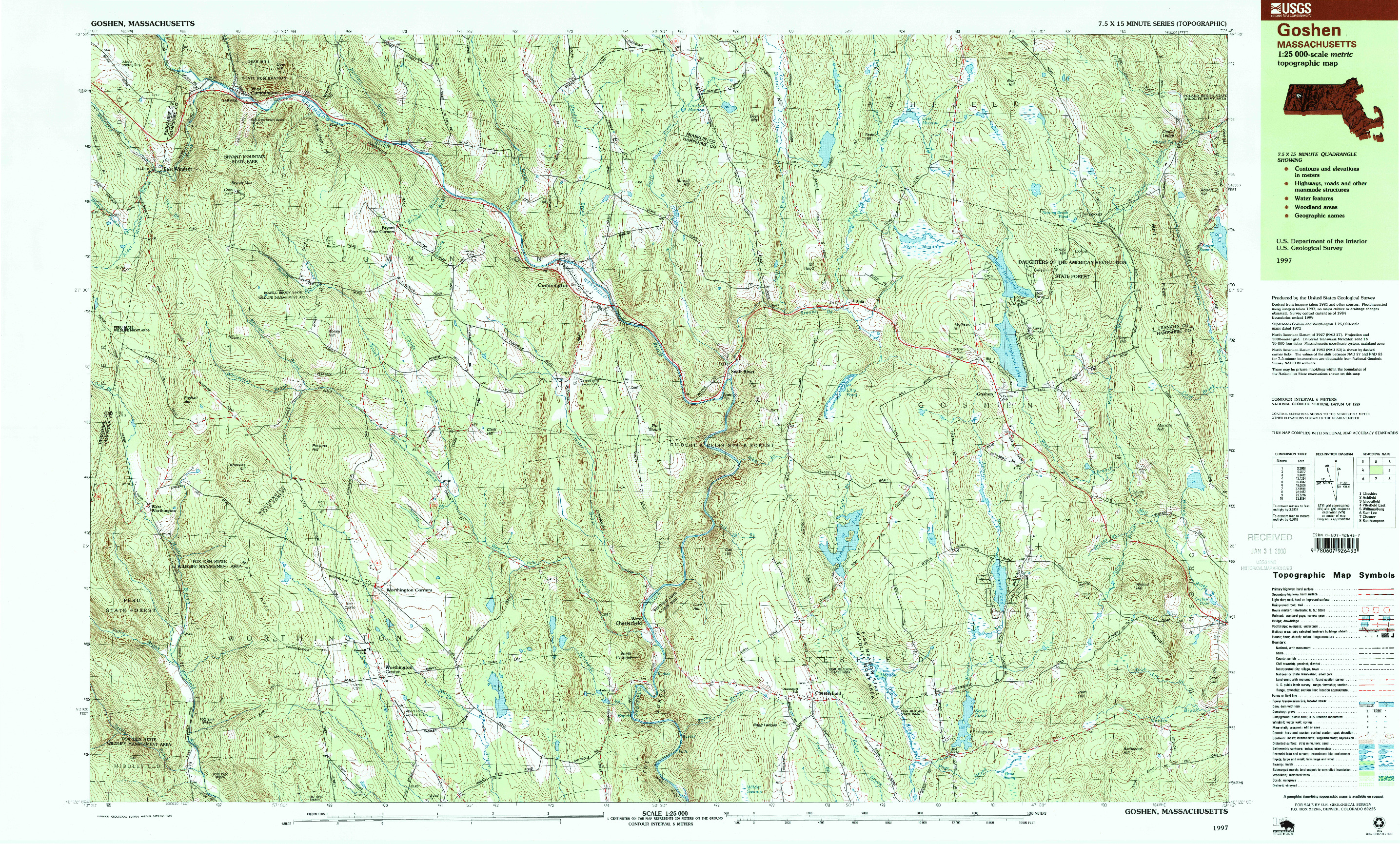 USGS 1:25000-SCALE QUADRANGLE FOR GOSHEN, MA 1997