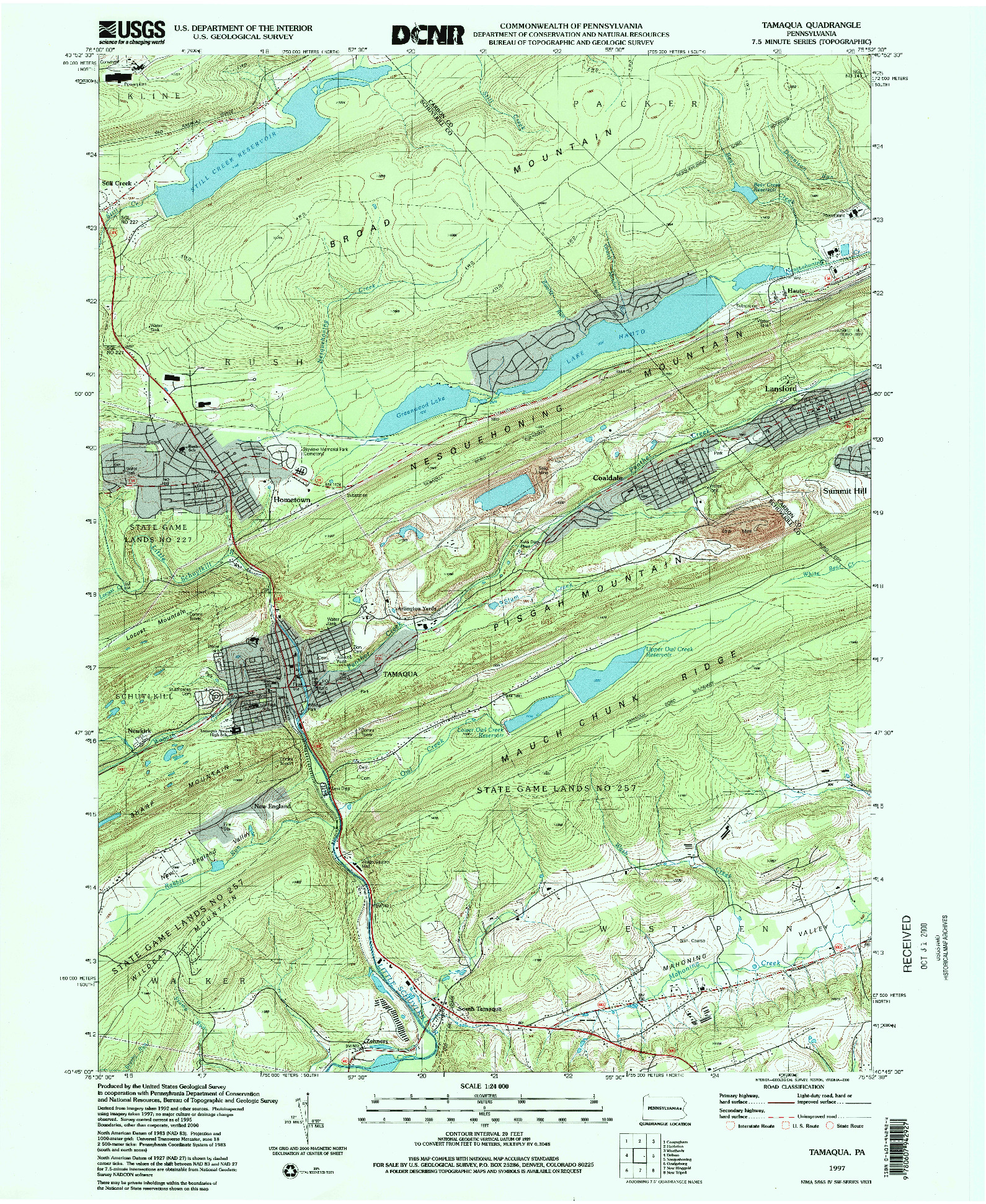 USGS 1:24000-SCALE QUADRANGLE FOR TAMAQUA, PA 1997