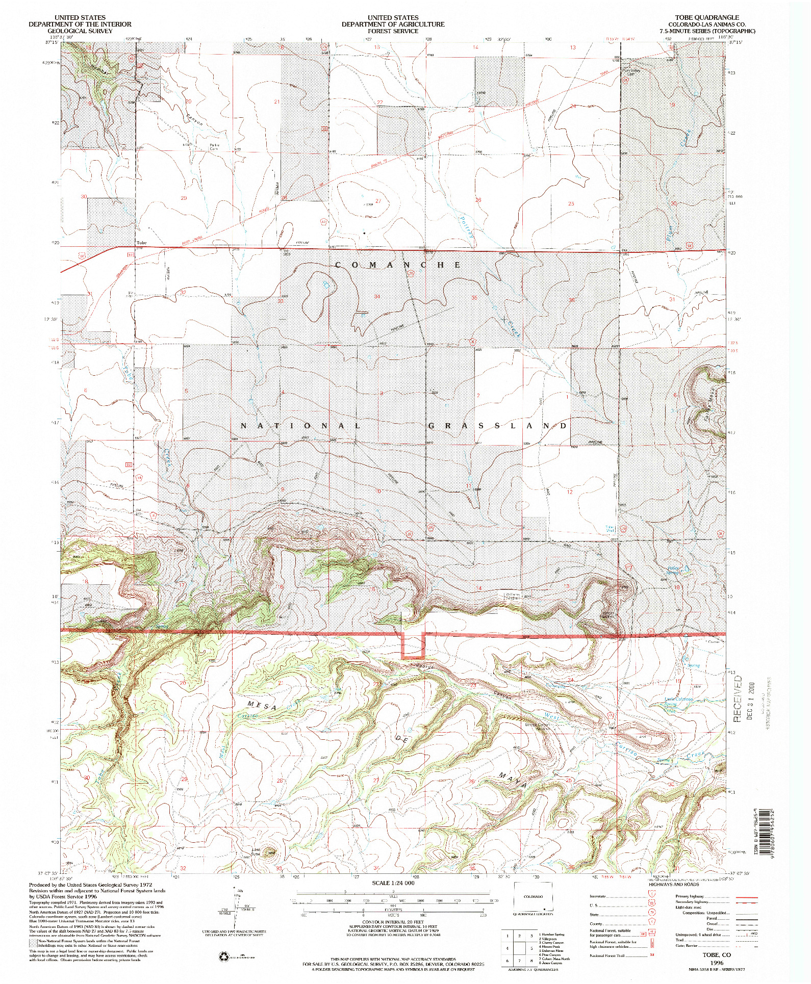USGS 1:24000-SCALE QUADRANGLE FOR TOBE, CO 1996