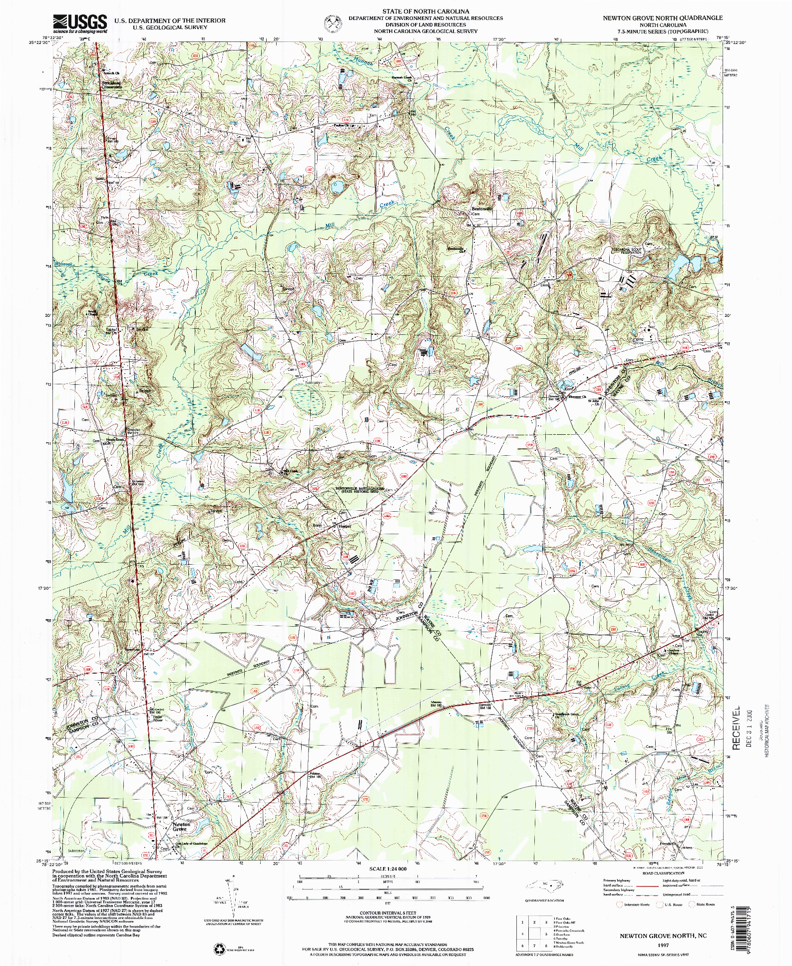 USGS 1:24000-SCALE QUADRANGLE FOR NEWTON GROVE NORTH, NC 1997