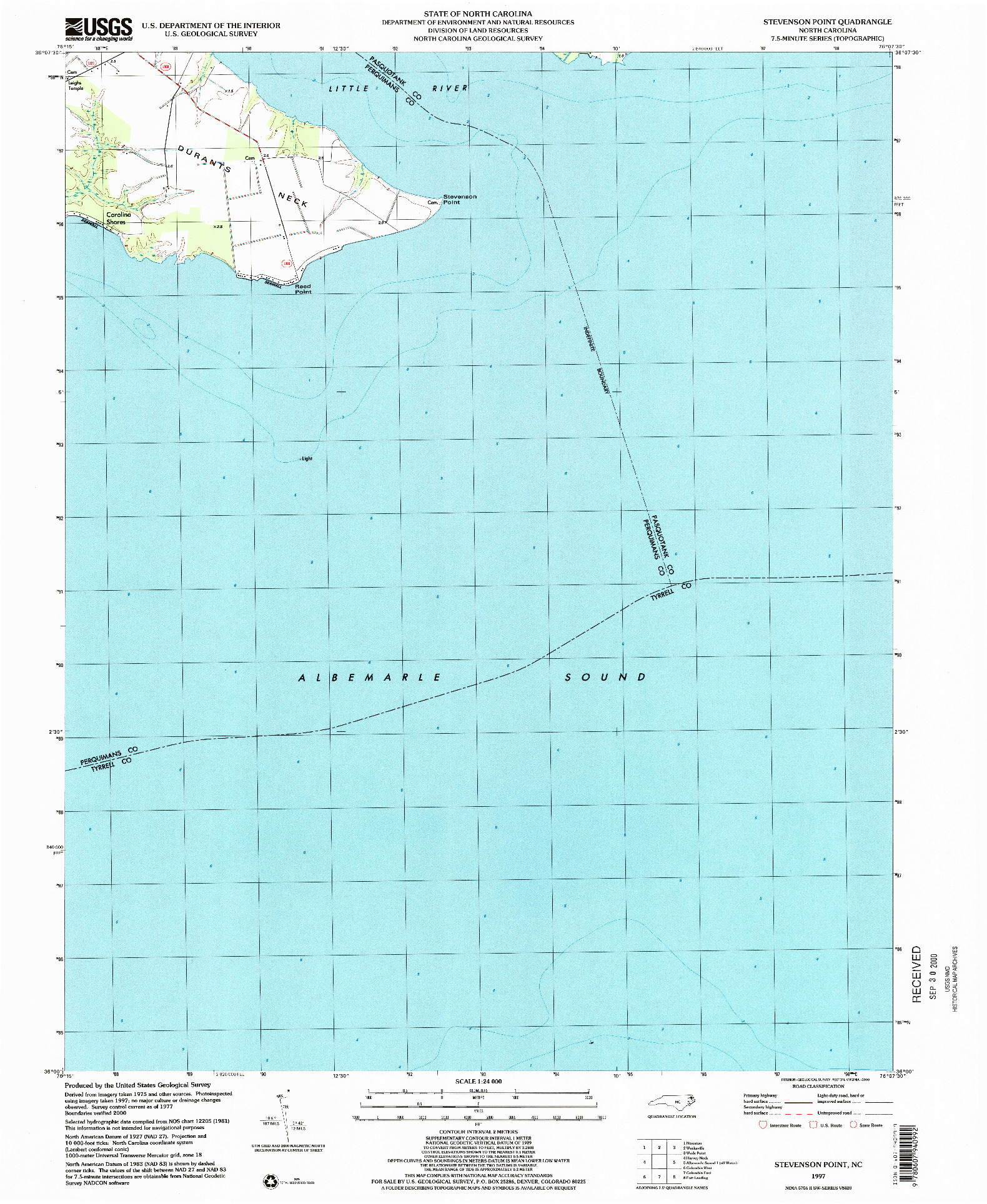 USGS 1:24000-SCALE QUADRANGLE FOR STEVENSON POINT, NC 1997