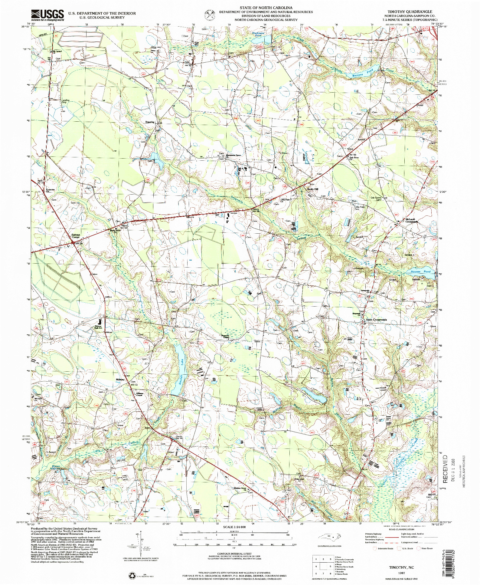 USGS 1:24000-SCALE QUADRANGLE FOR TIMOTHY, NC 1997