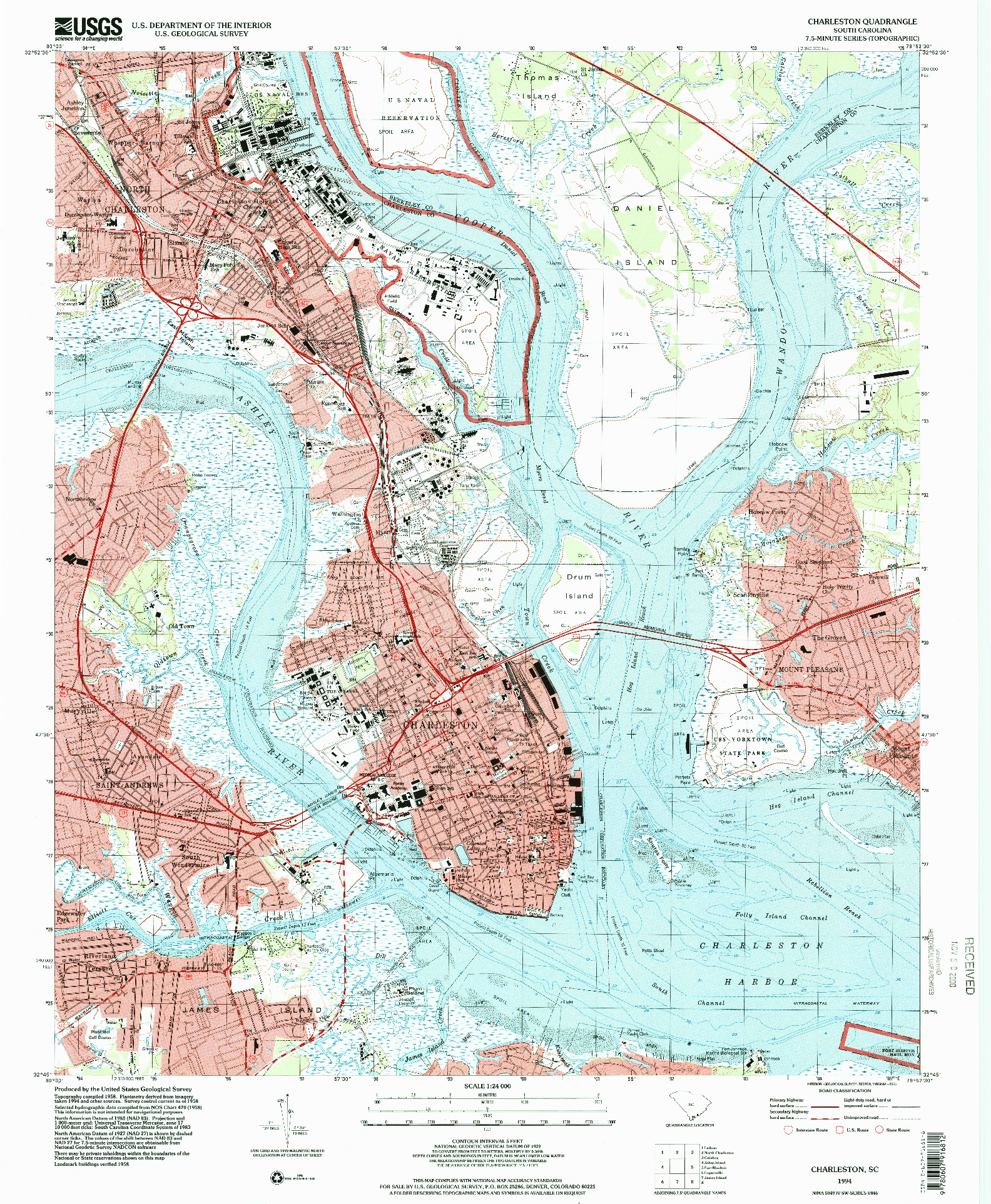 USGS 1:24000-SCALE QUADRANGLE FOR CHARLESTON, SC 1994