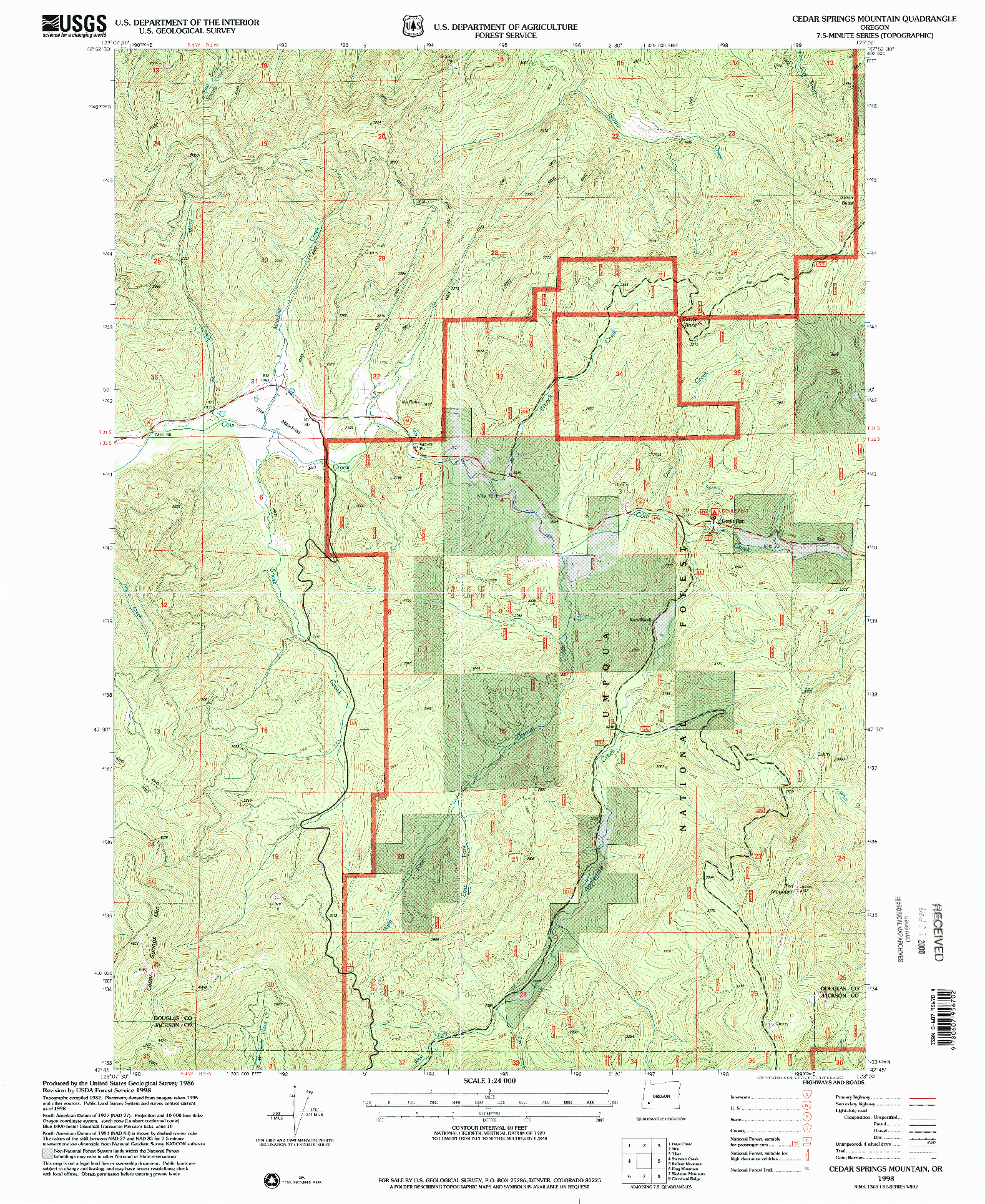 USGS 1:24000-SCALE QUADRANGLE FOR CEDAR SPRINGS MOUNTAIN, OR 1998