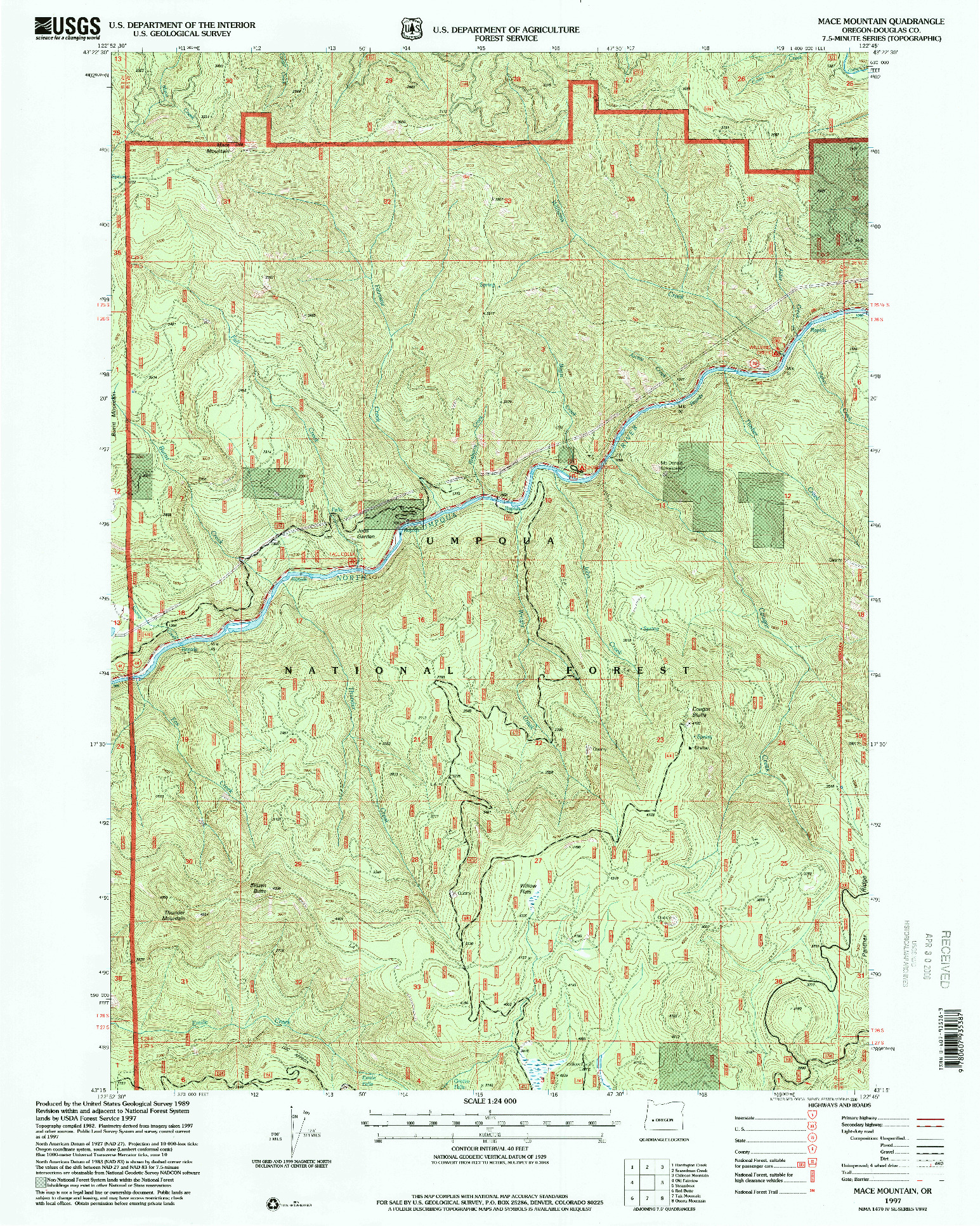 USGS 1:24000-SCALE QUADRANGLE FOR MACE MOUNTAIN, OR 1997