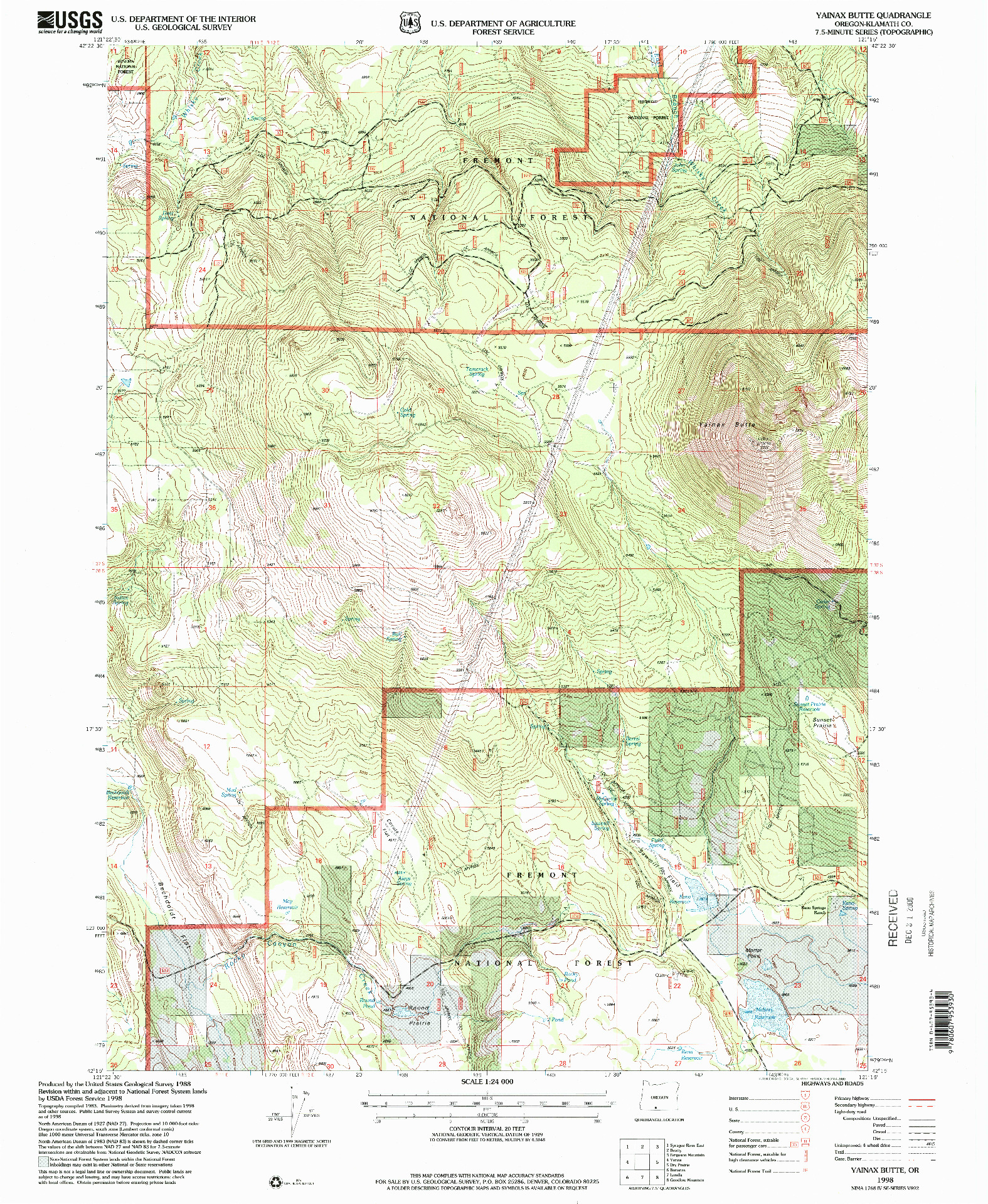 USGS 1:24000-SCALE QUADRANGLE FOR YAINAX BUTTE, OR 1998