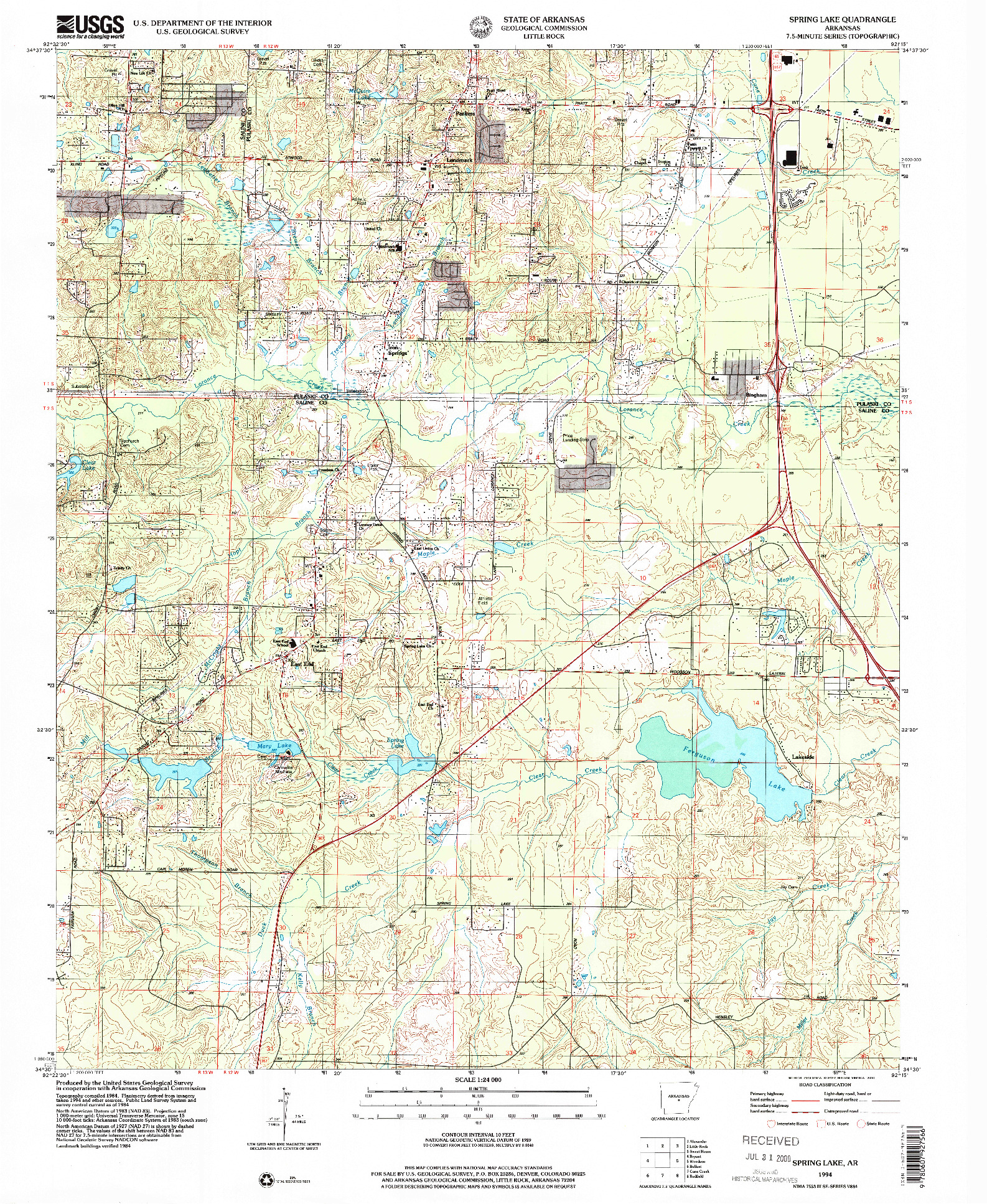 USGS 1:24000-SCALE QUADRANGLE FOR SPRING LAKE, AR 1994