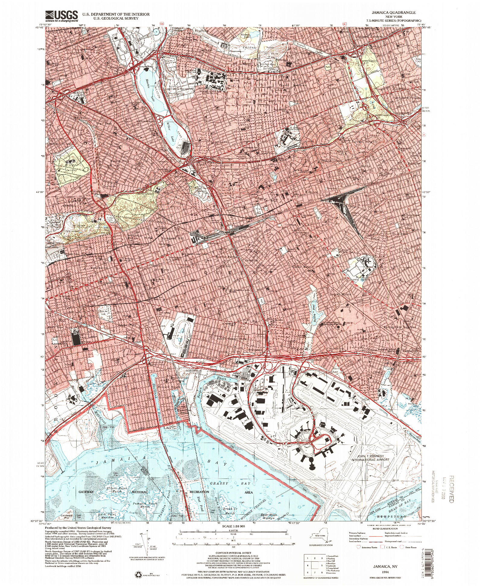 USGS 1:24000-SCALE QUADRANGLE FOR JAMAICA, NY 1994