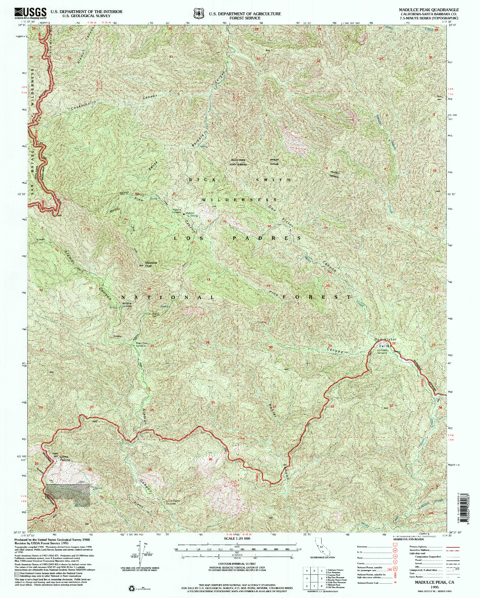 USGS 1:24000-SCALE QUADRANGLE FOR MADULCE PEAK, CA 1995