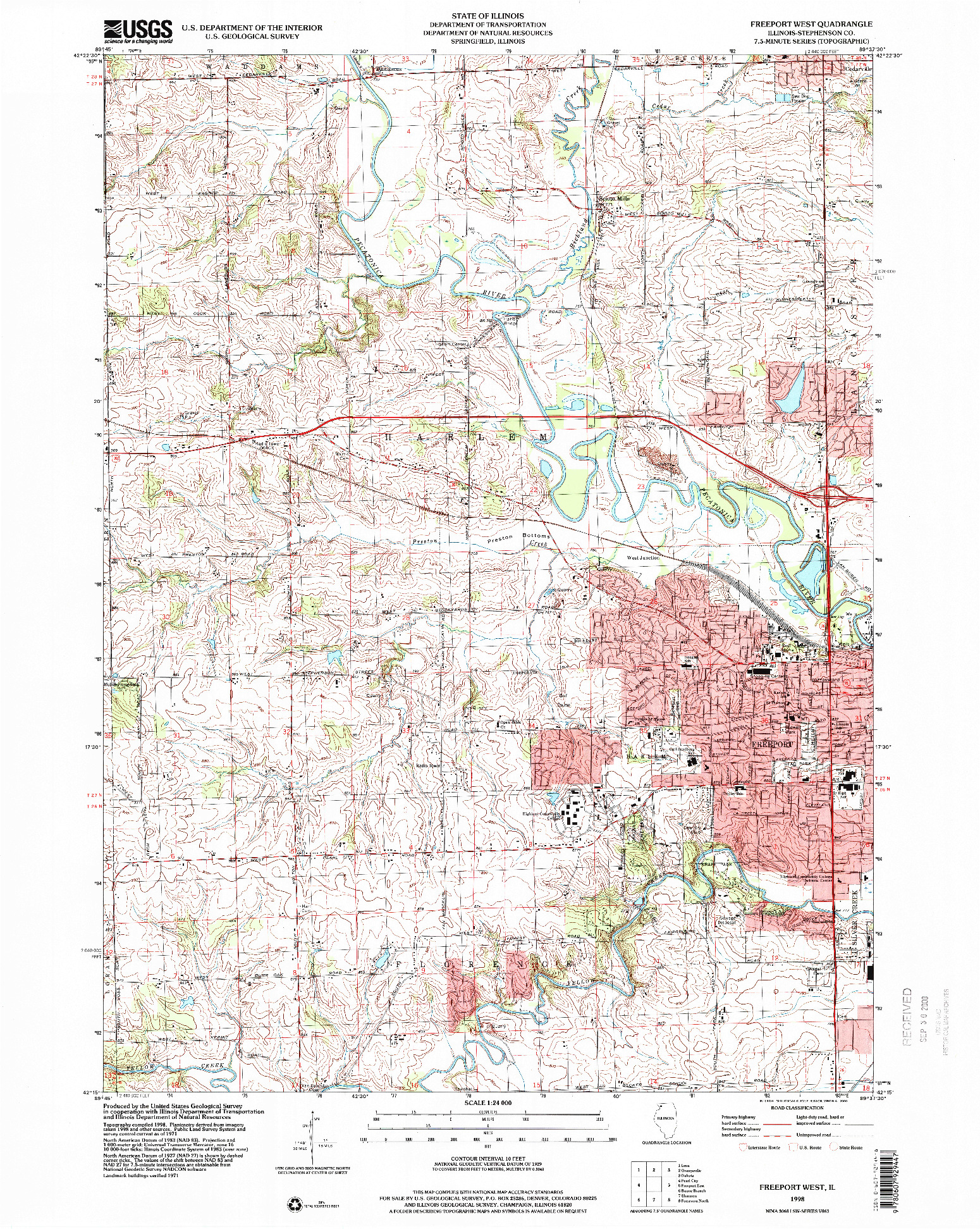 USGS 1:24000-SCALE QUADRANGLE FOR FREEPORT WEST, IL 1998