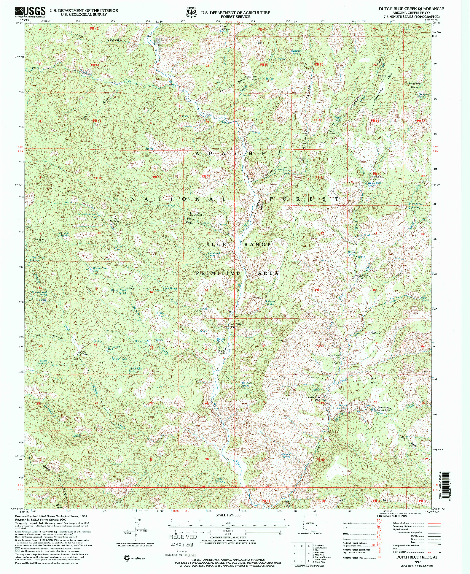 USGS 1:24000-SCALE QUADRANGLE FOR DUTCH BLUE CREEK, AZ 1997