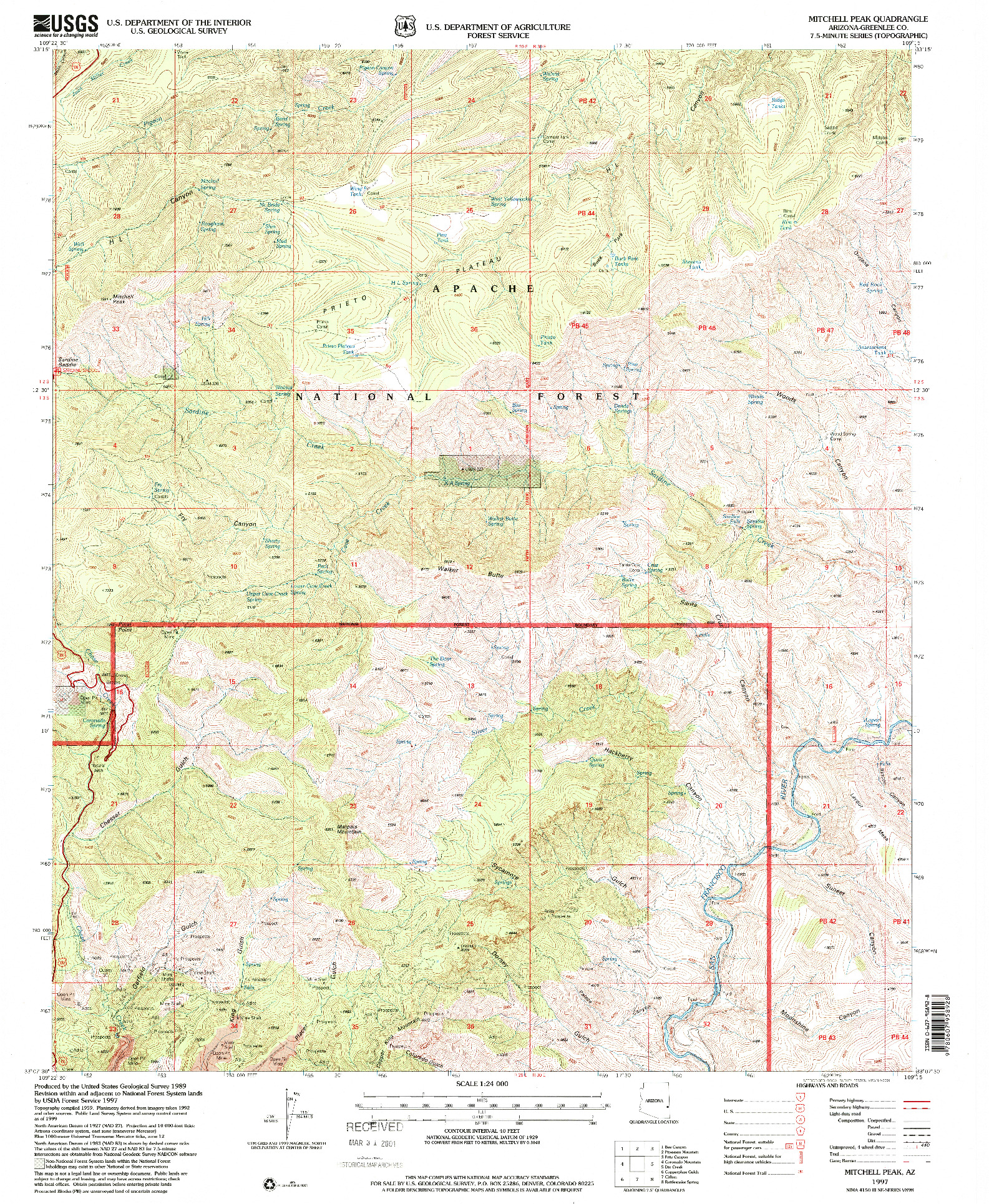 USGS 1:24000-SCALE QUADRANGLE FOR MITCHELL PEAK, AZ 1997