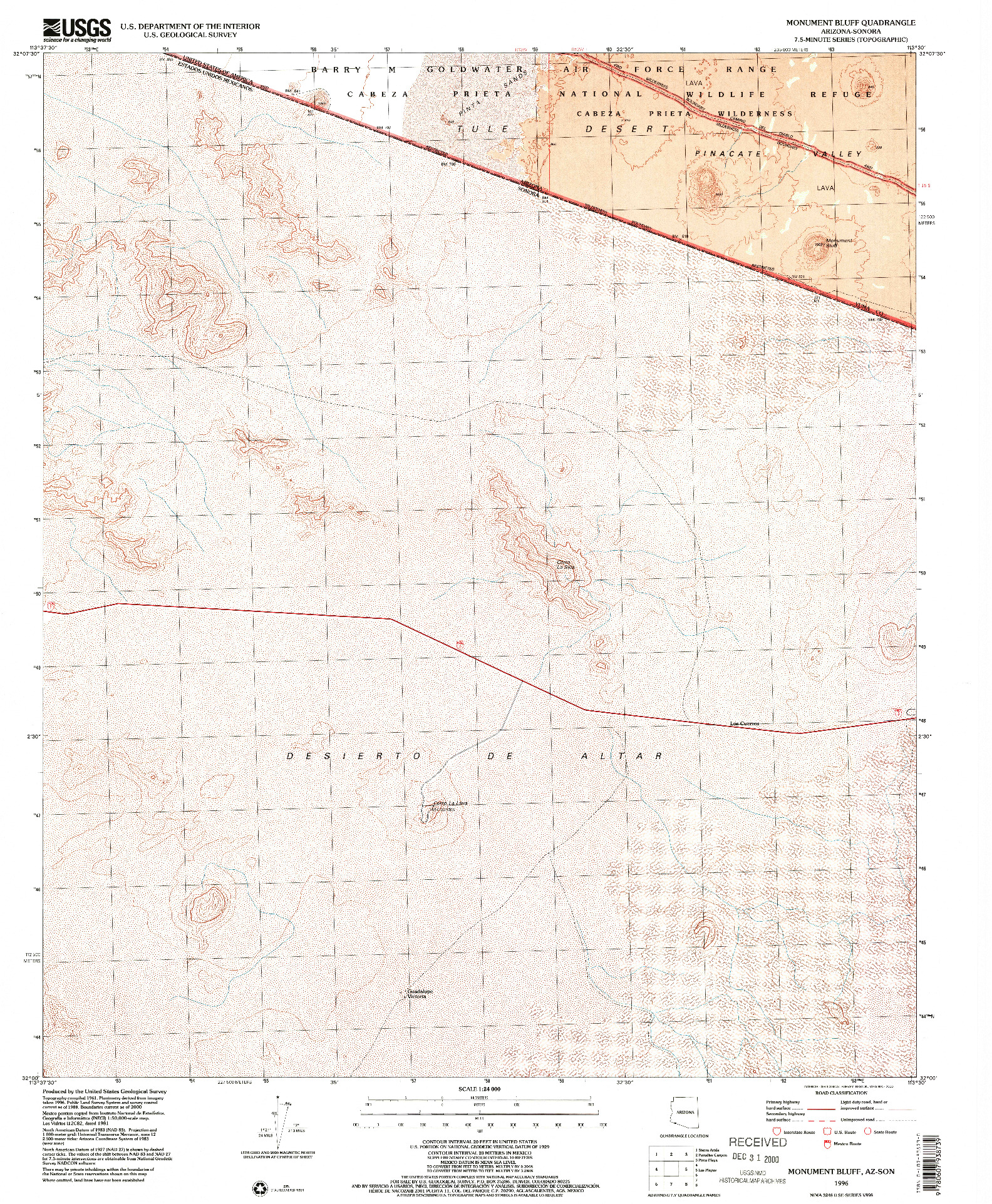 USGS 1:24000-SCALE QUADRANGLE FOR MONUMENT BLUFF, AZ 1996