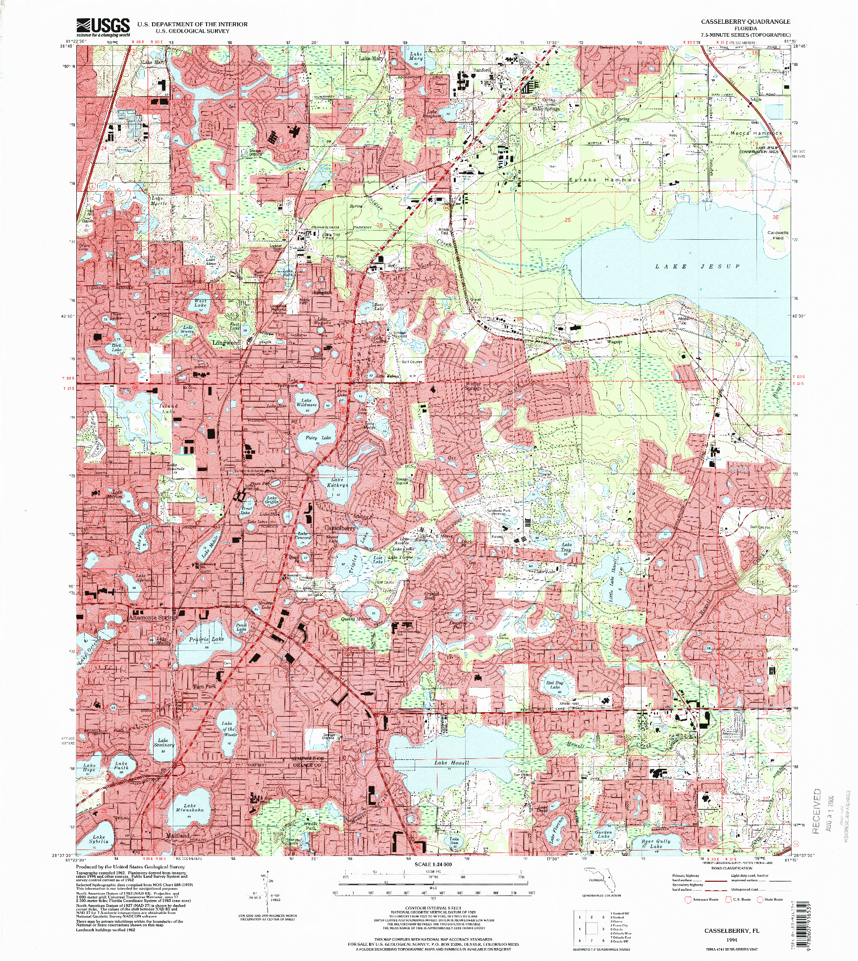 USGS 1:24000-SCALE QUADRANGLE FOR CASSELBERRY, FL 1994