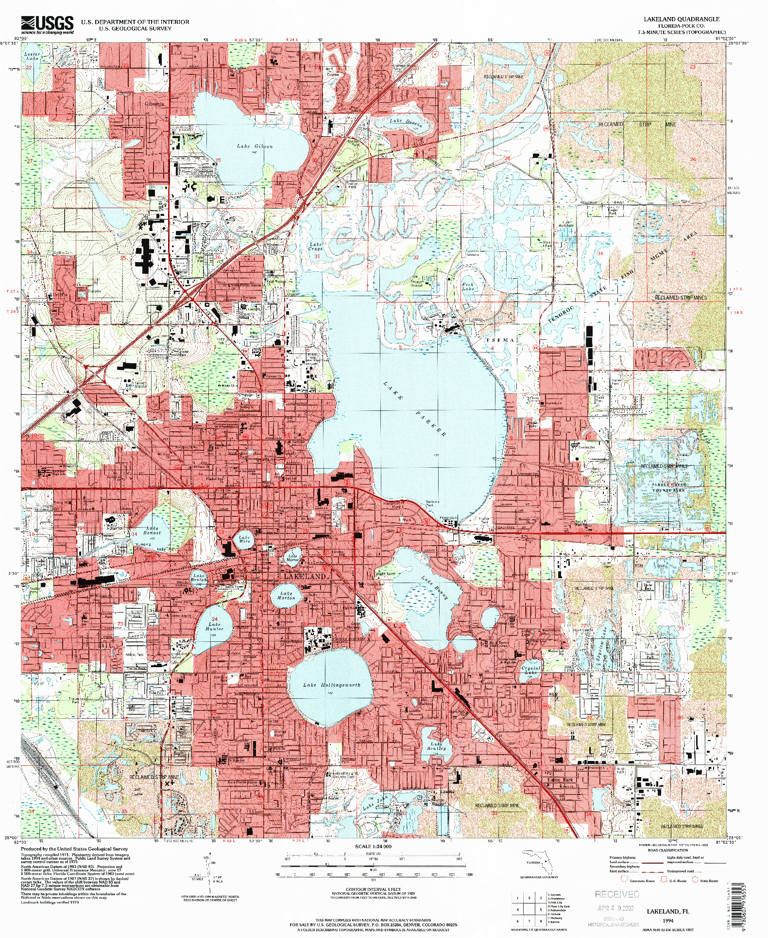 USGS 1:24000-SCALE QUADRANGLE FOR LAKELAND, FL 1994