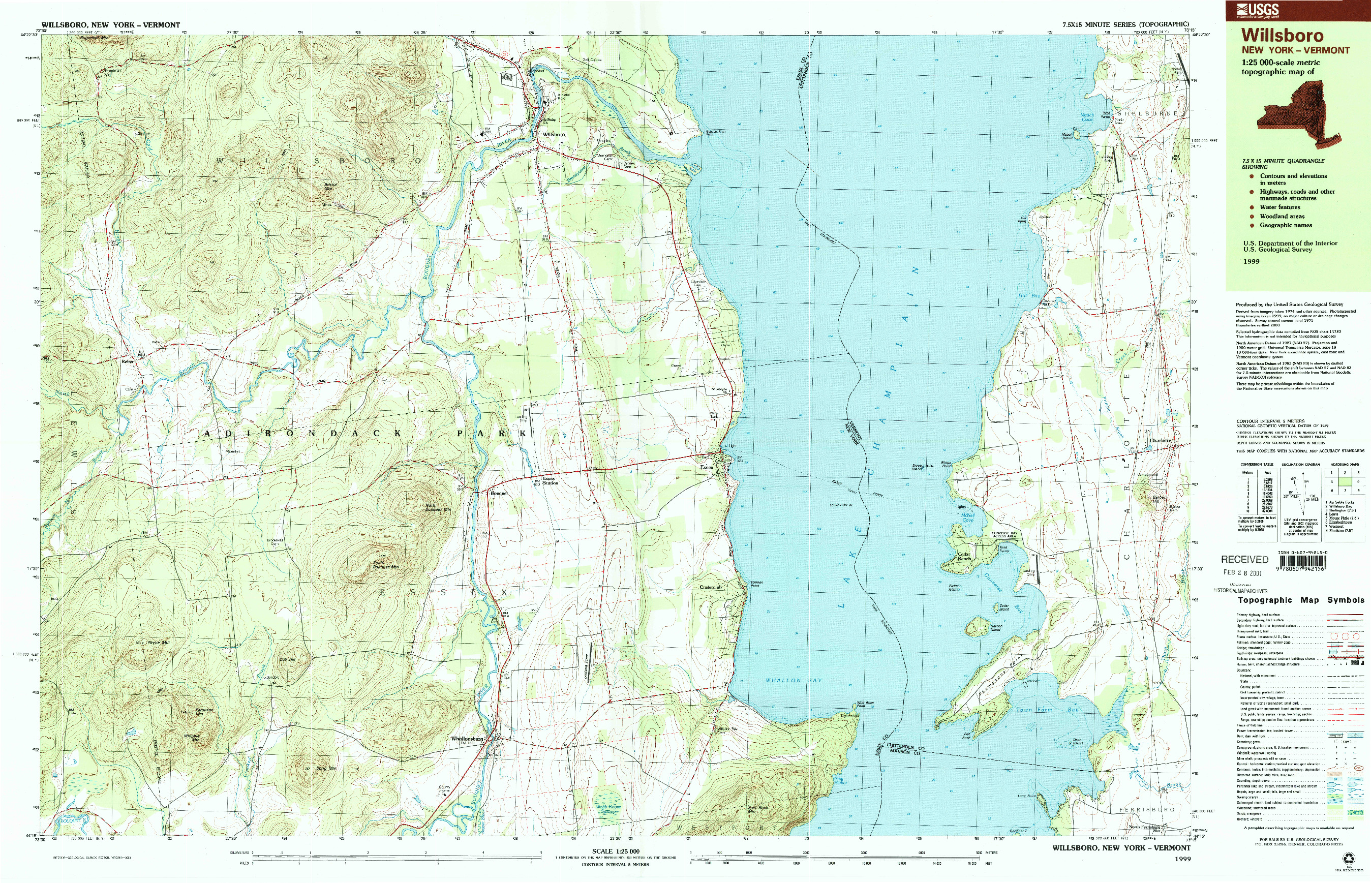 USGS 1:25000-SCALE QUADRANGLE FOR WILLSBORO, NY 1999