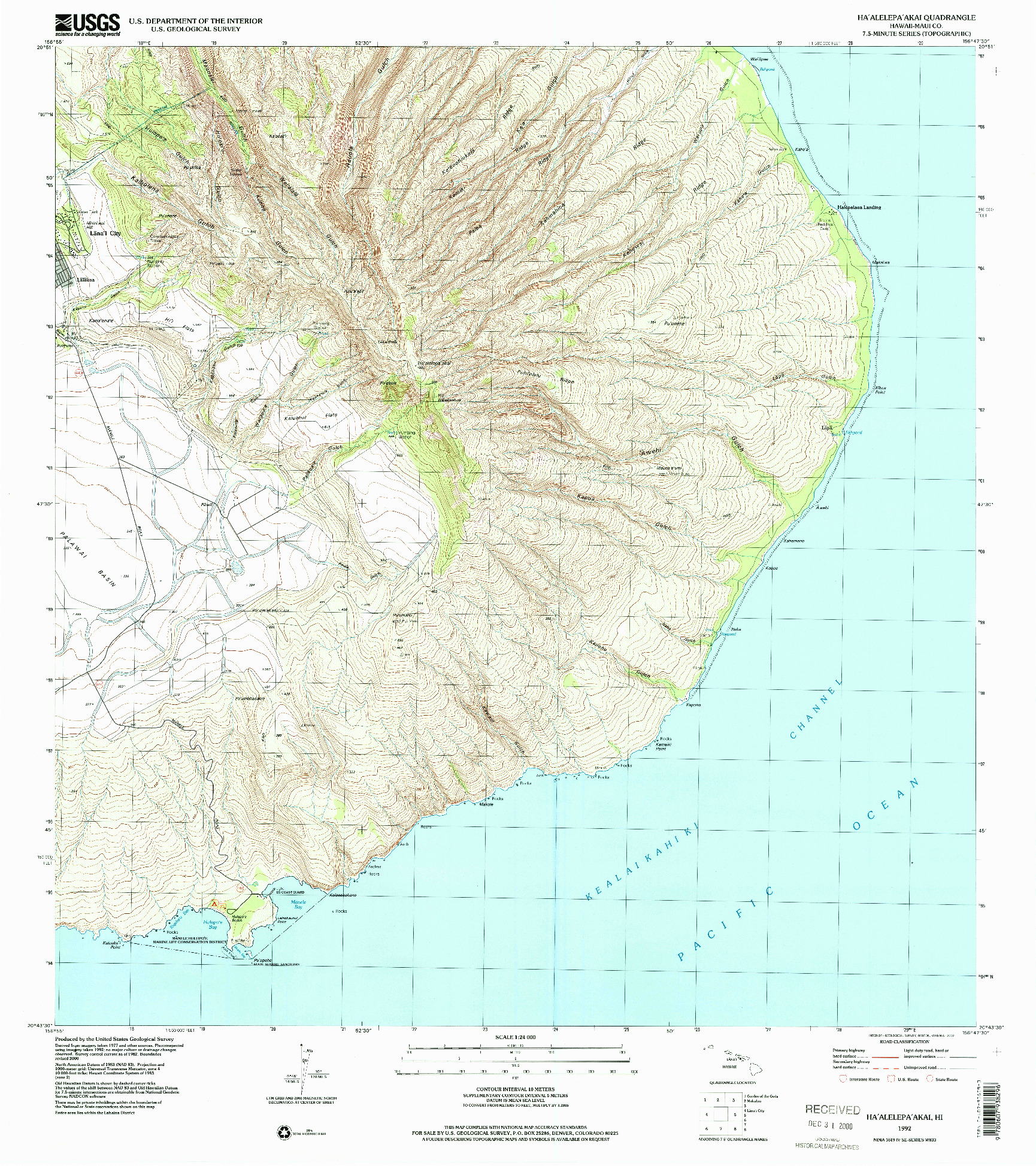 USGS 1:24000-SCALE QUADRANGLE FOR HAALELEPAAKAI, HI 1992