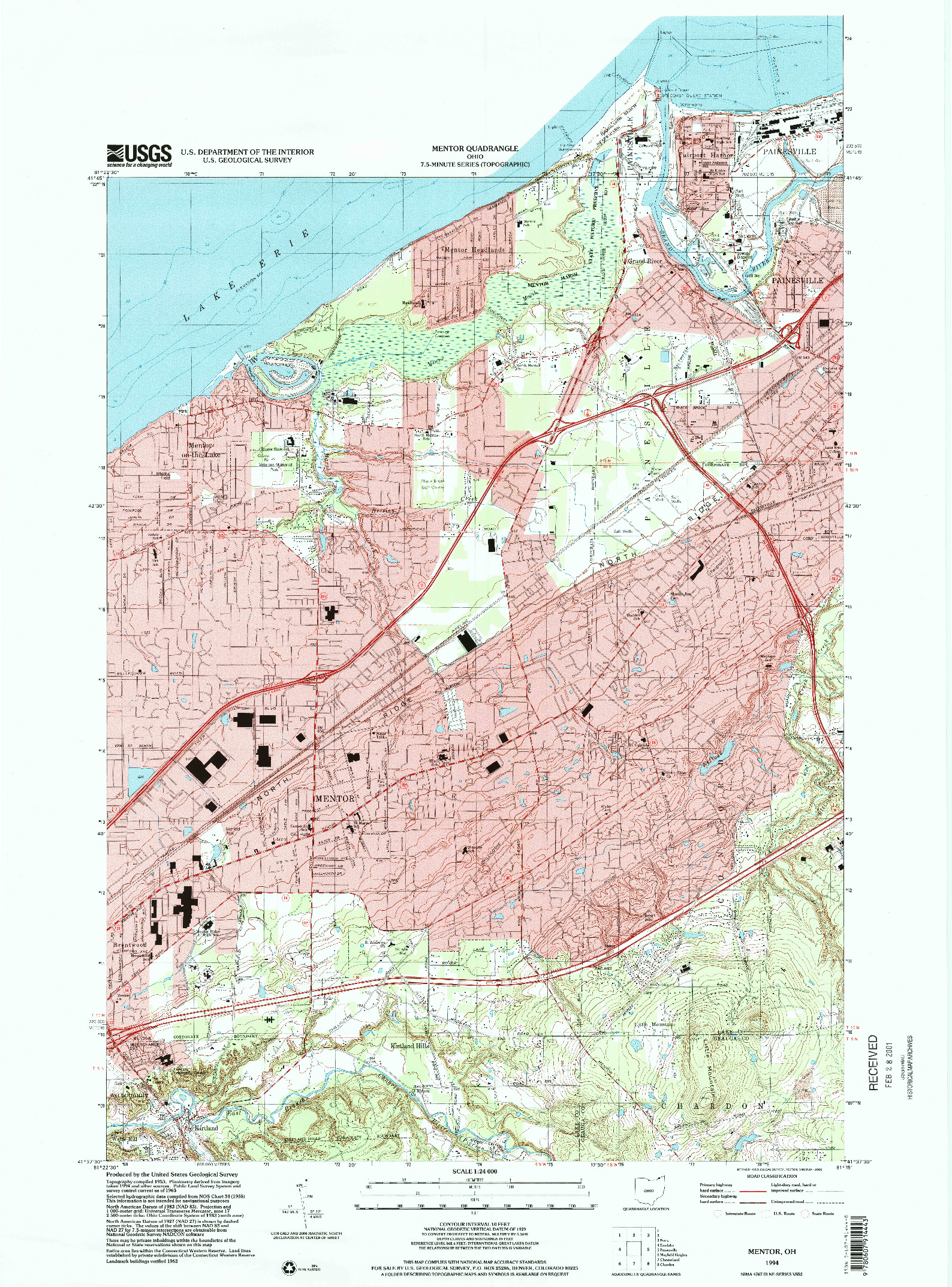 USGS 1:24000-SCALE QUADRANGLE FOR MENTOR, OH 1994